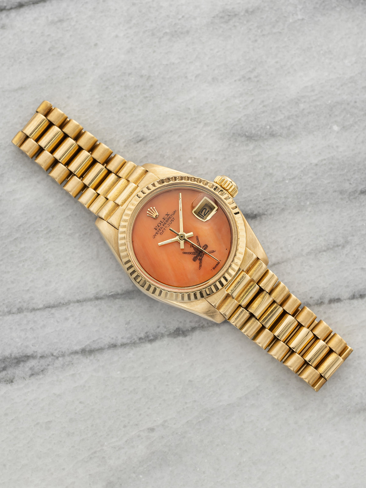 Vintage 1982 Rolex Lady Datejust 6917 18K YG Coral Khanjar Stamp Dial Auto 26mm