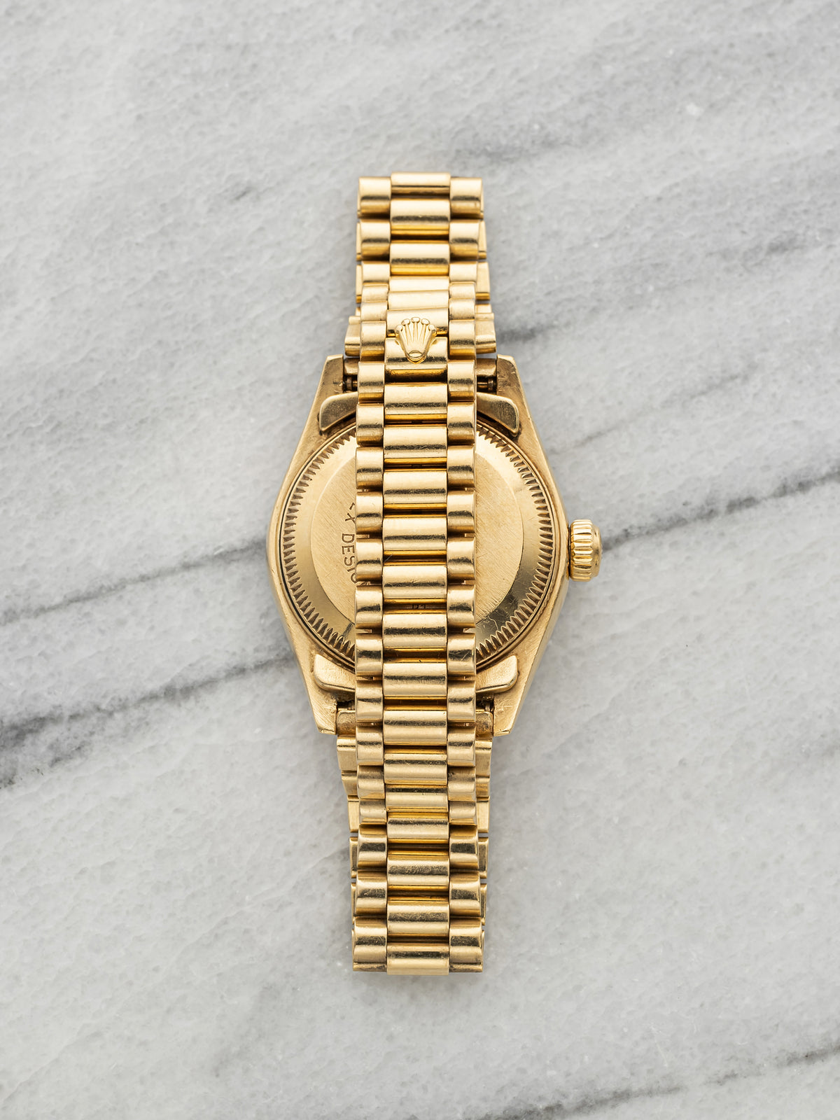 Vintage 1990 Rolex Lady Datejust President 69158 18K YG Black Diamond Dial 26mm