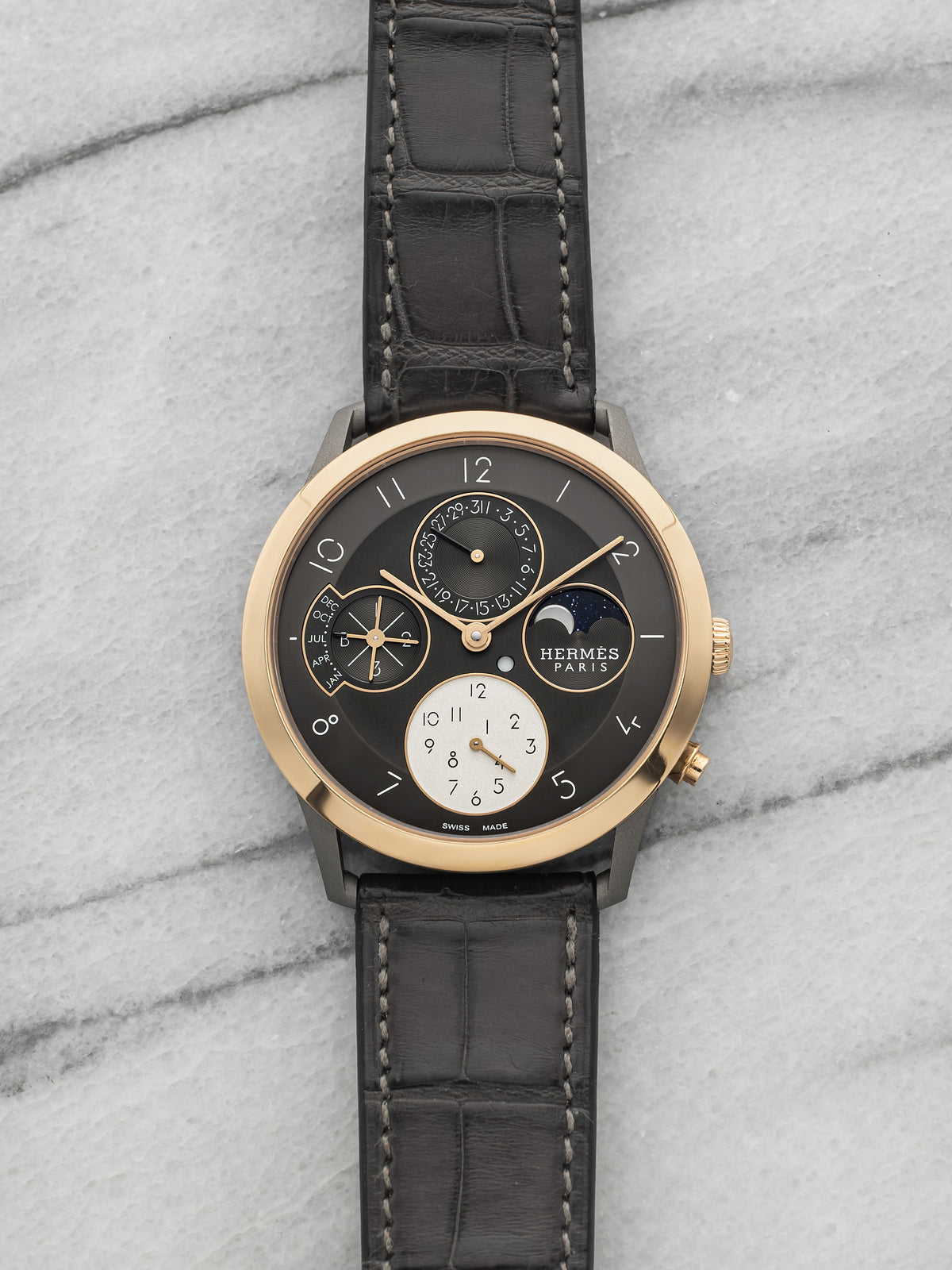 Hermes Slim d'Hermès Quantieme Perpetuel - Titanium 18K Rose Gold Bezel