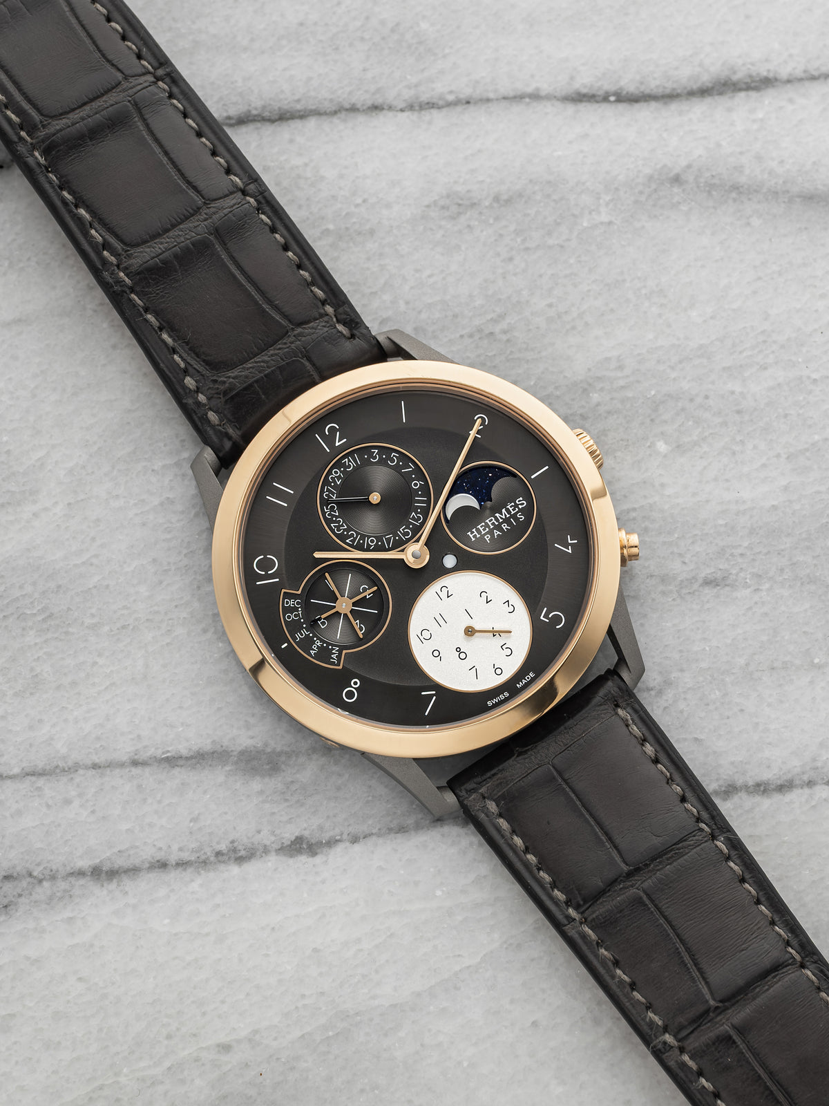 Hermes Slim d'Hermès Quantieme Perpetuel - Titanium 18K Rose Gold Bezel