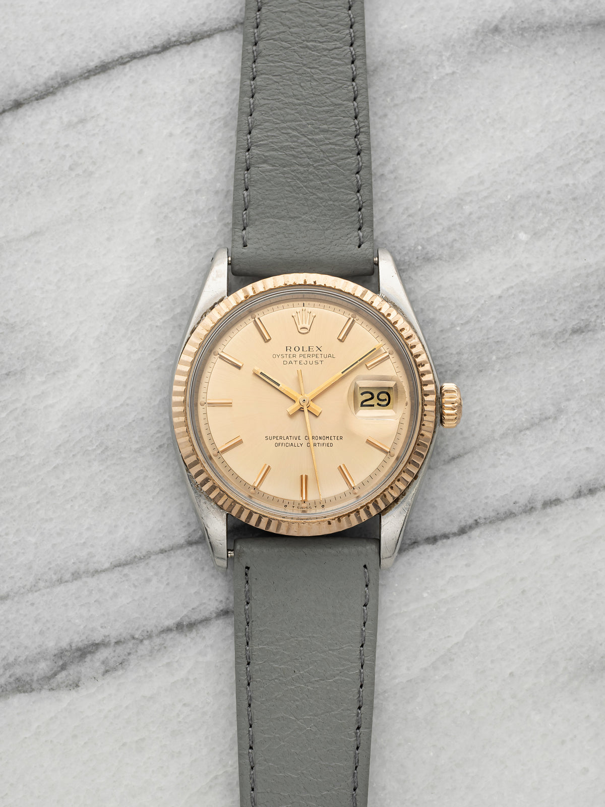 Vintage 1975 Rolex Datejust 1601 Stainless Steel & Rose Gold Champagne Dial 36mm