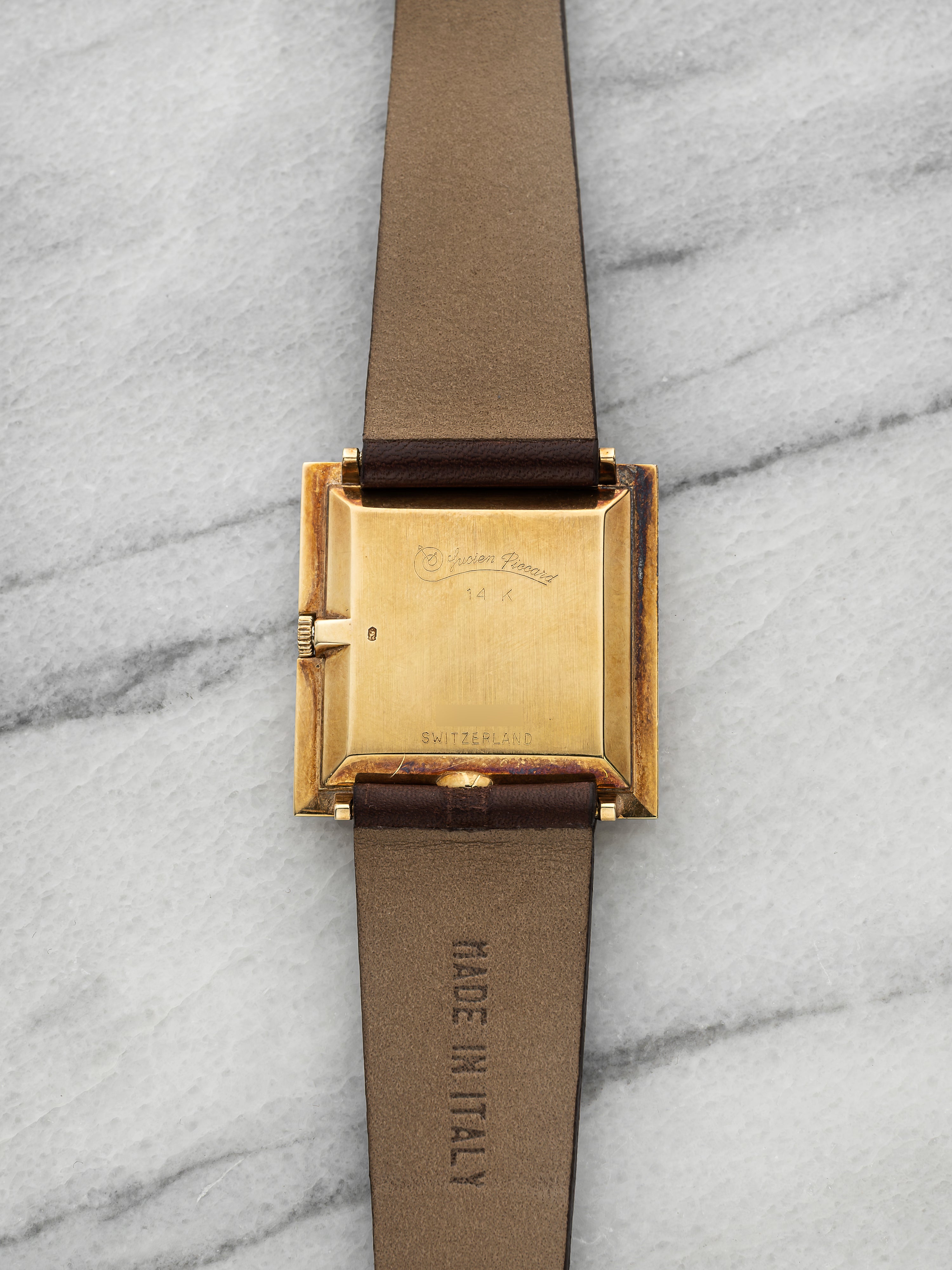Lucien Piccard Carree Lacquer – 14K Yellow Gold Lapis & Tiger Eye Dial