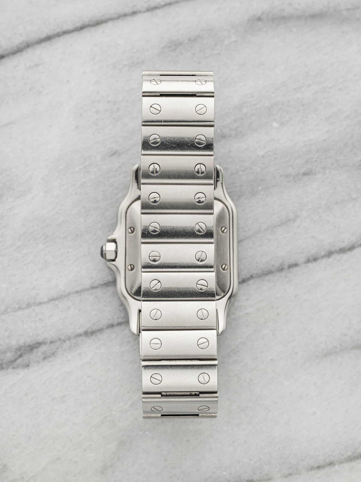 Vintage 1990s Cartier Santos 2319 Stainless Steel Cream Guilloche Auto 29mm