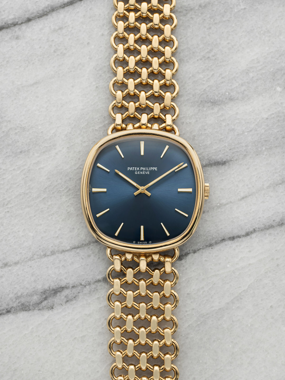 Vintage 1990s Patek Philippe Ellipse 3844 18K YG Blue Sunburst Manual 34mm