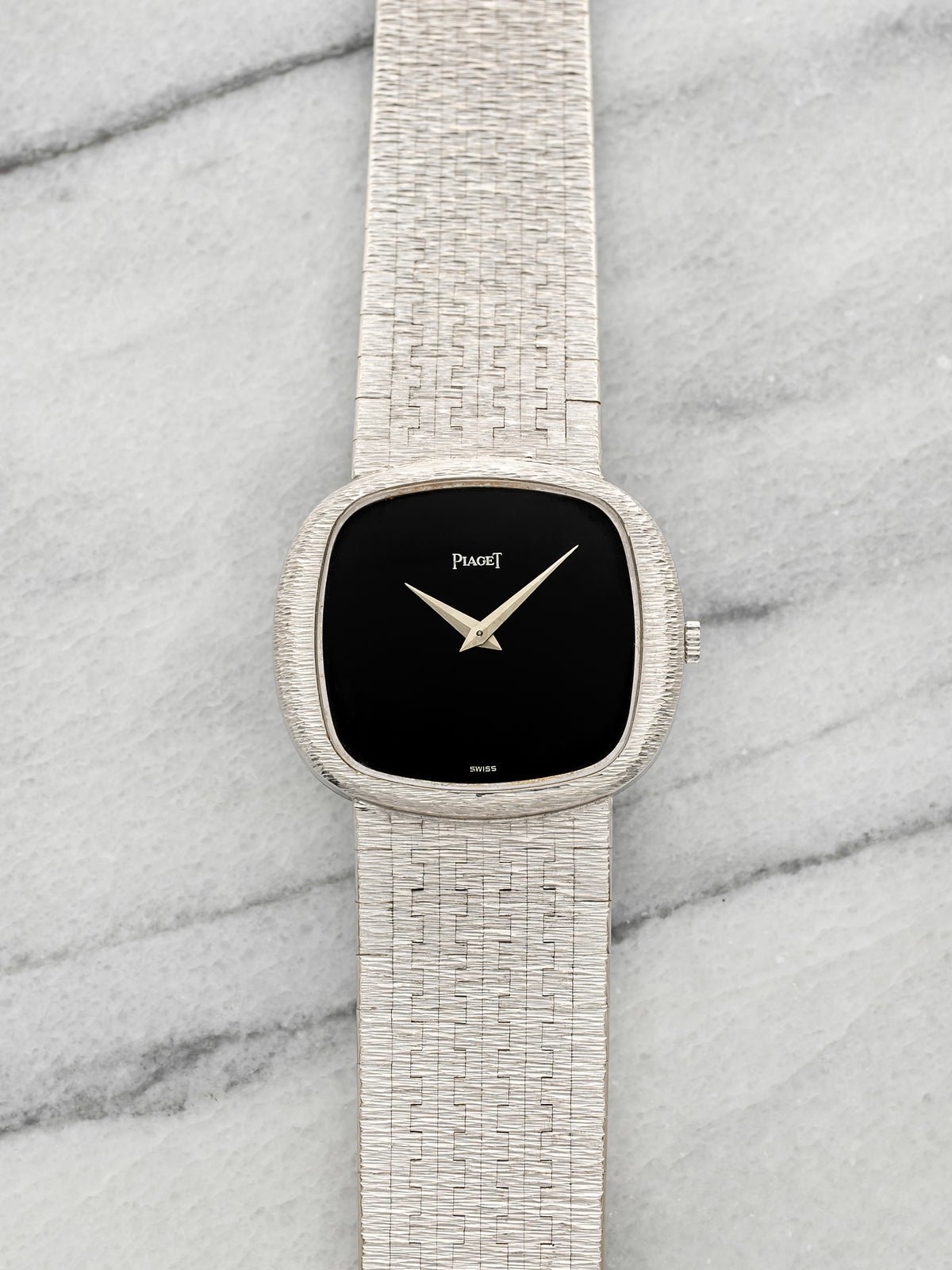 Vintage 1970s Piaget Integrated 9453 A6 18K WG Onyx Stone Dial Manual 27mm