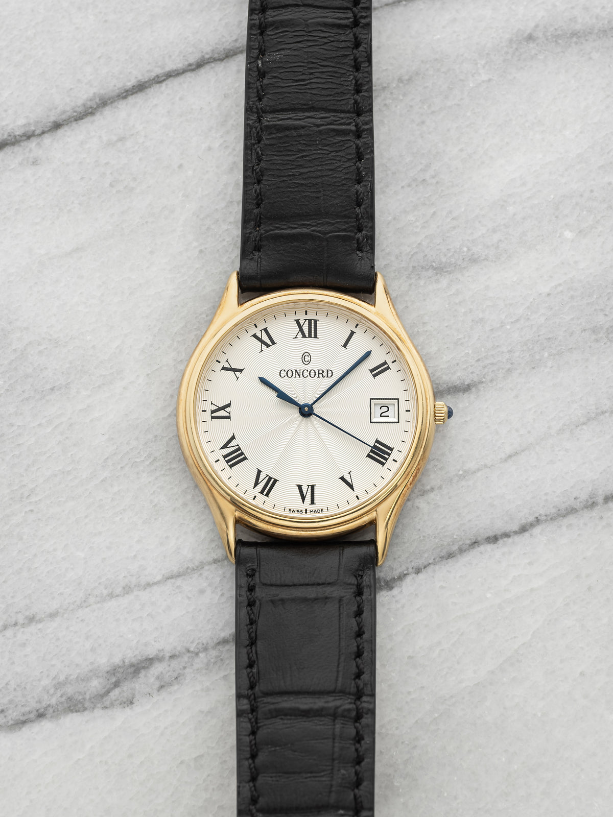 Vintage 1990s Concord Dress 58-78-214 18K YG Guilloche Dial Quartz 33mm