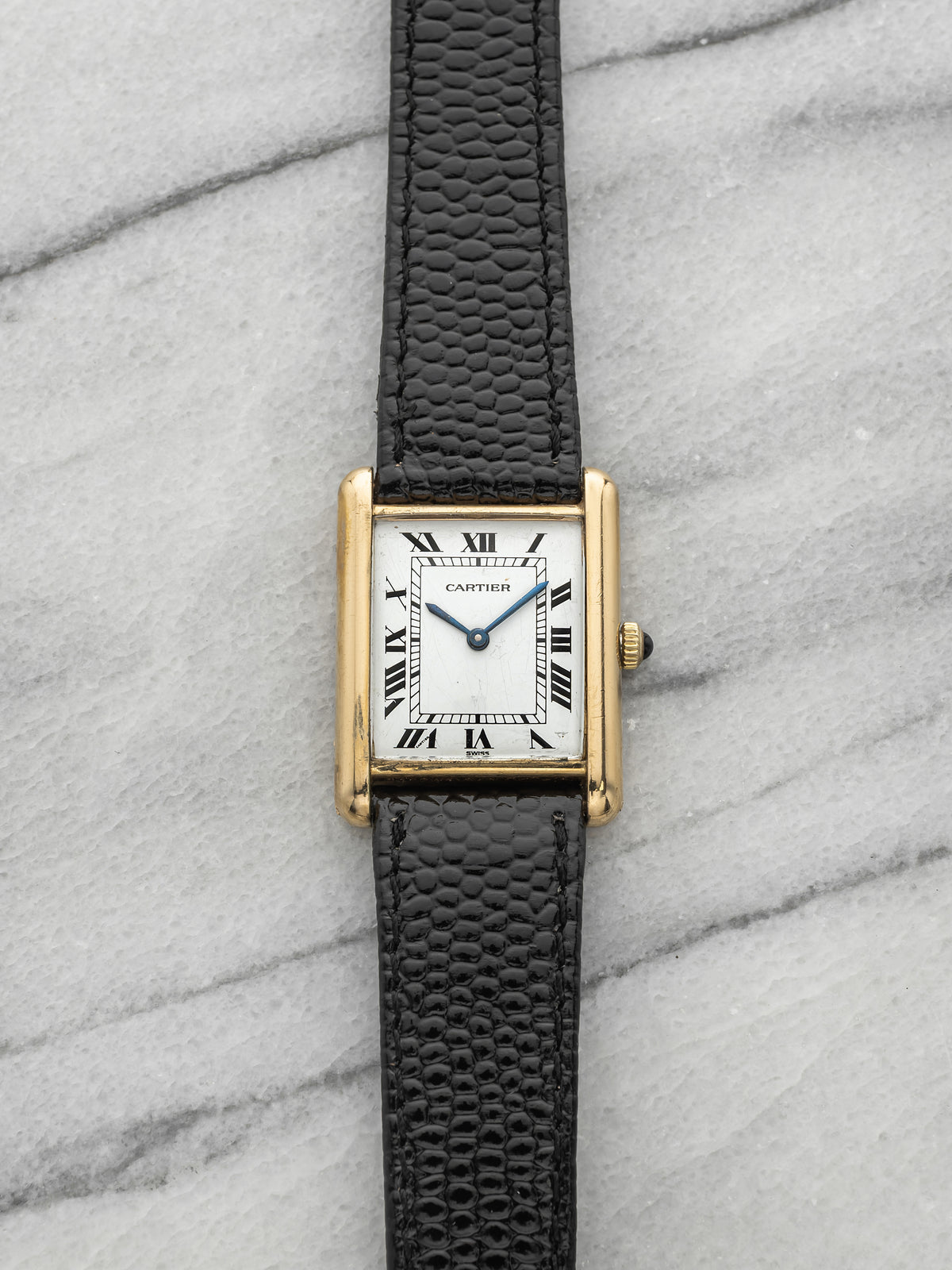 Vintage 1970s Cartier Tank Louis 78086 18K YG White Roman Dial Manual 23mm