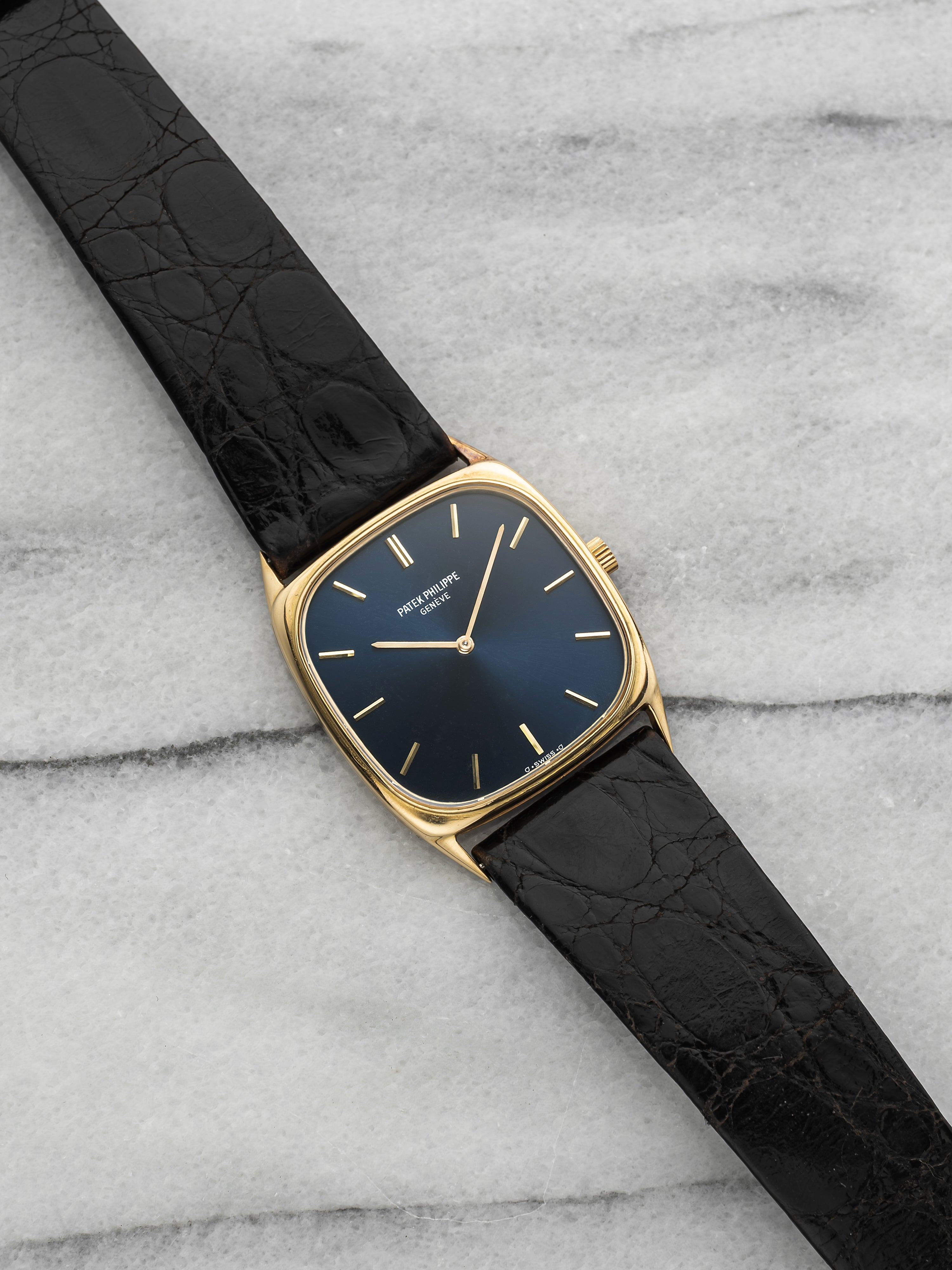 Vintage 1977 Patek Philippe 3666 18K YG Cushion Blue Sunburst Dial Manual 28mm