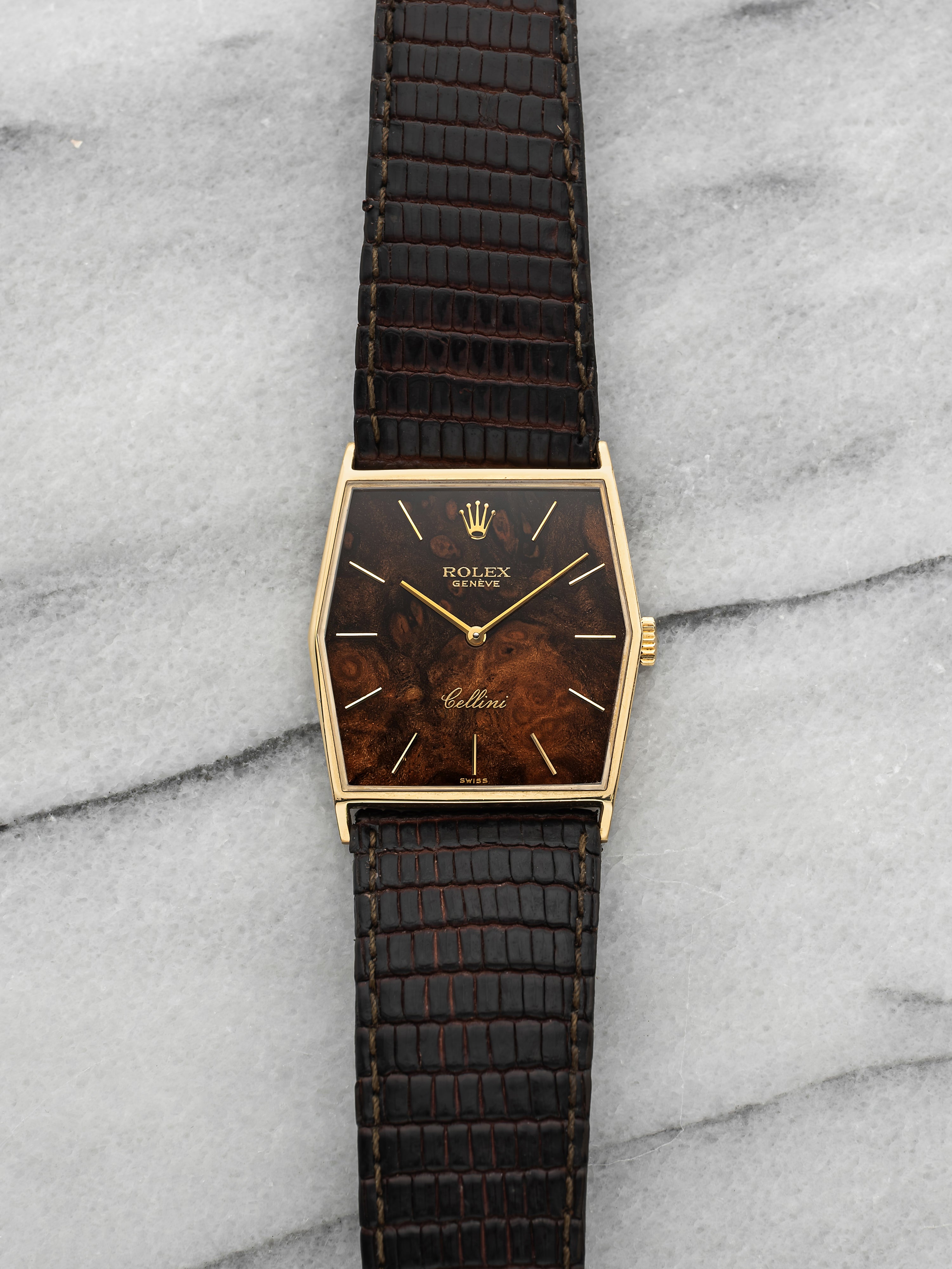 Vintage 1976 Rolex Cellini 4132-32 18K Yellow Gold Burlwood Dial Manual 29mm