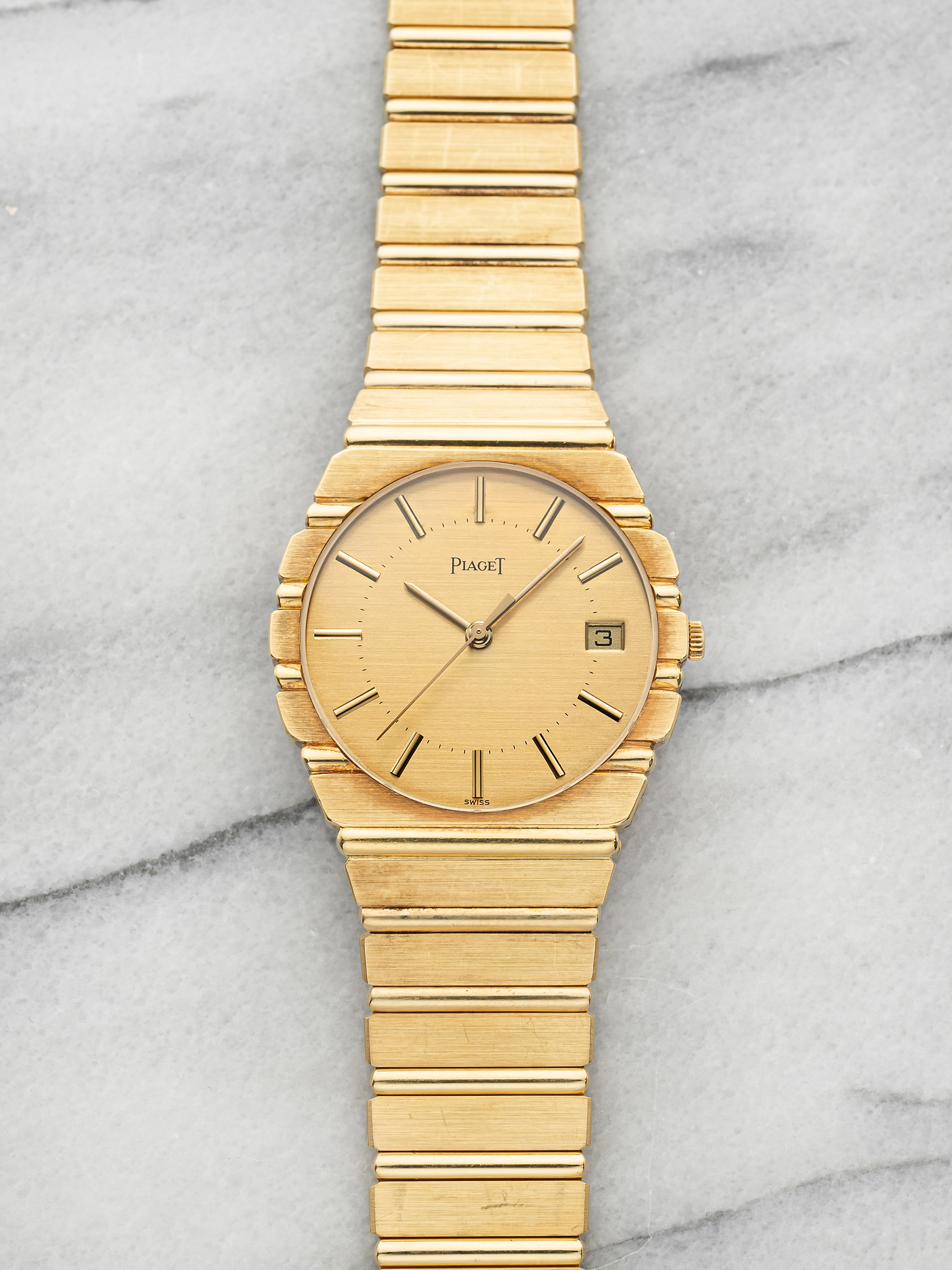 Vintage 1980s Piaget Polo 15661 C701 18K YG Champagne Dial Quartz 34mm