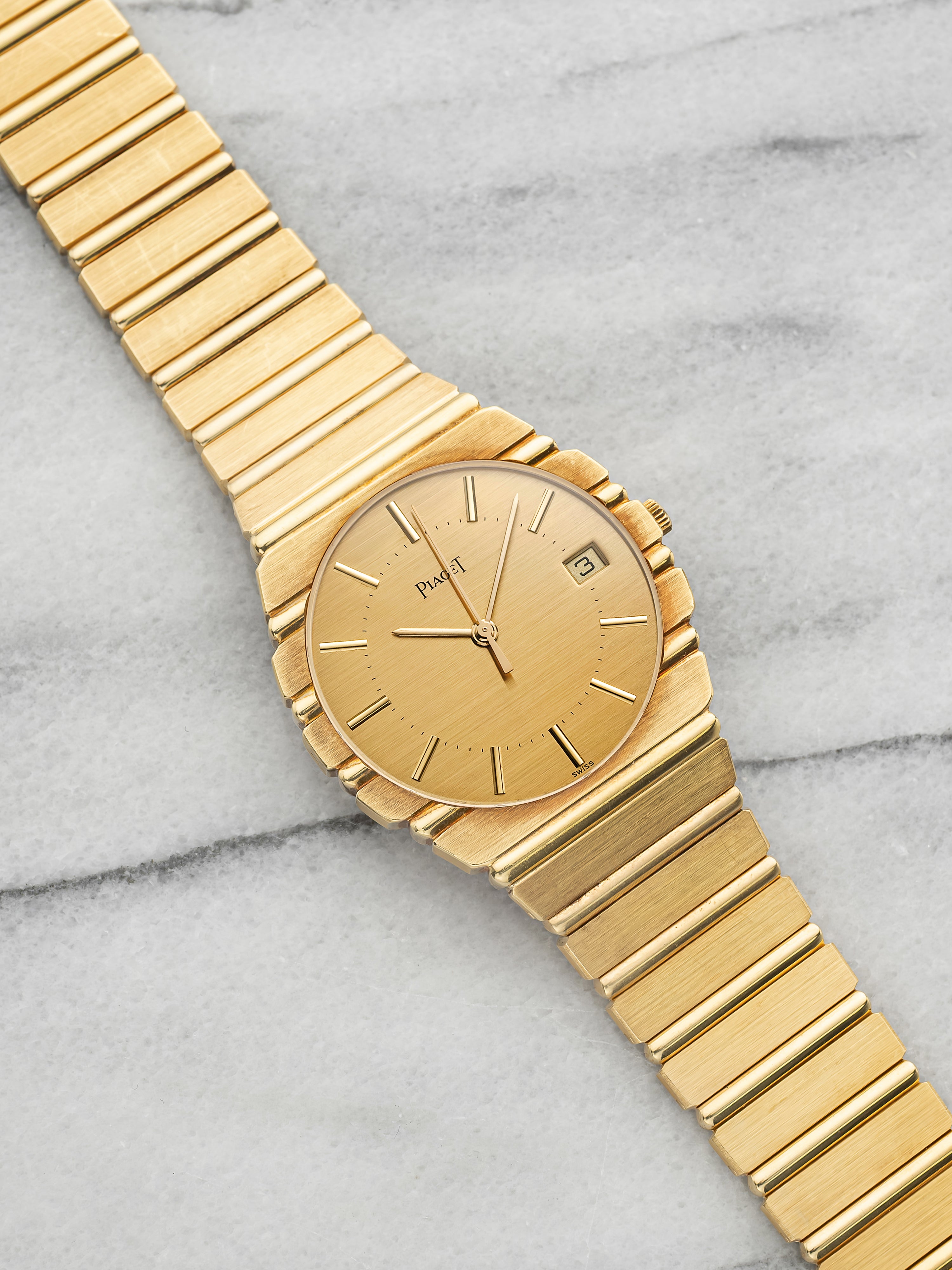 Vintage 1980s Piaget Polo 15661 C701 18K YG Champagne Dial Quartz 34mm
