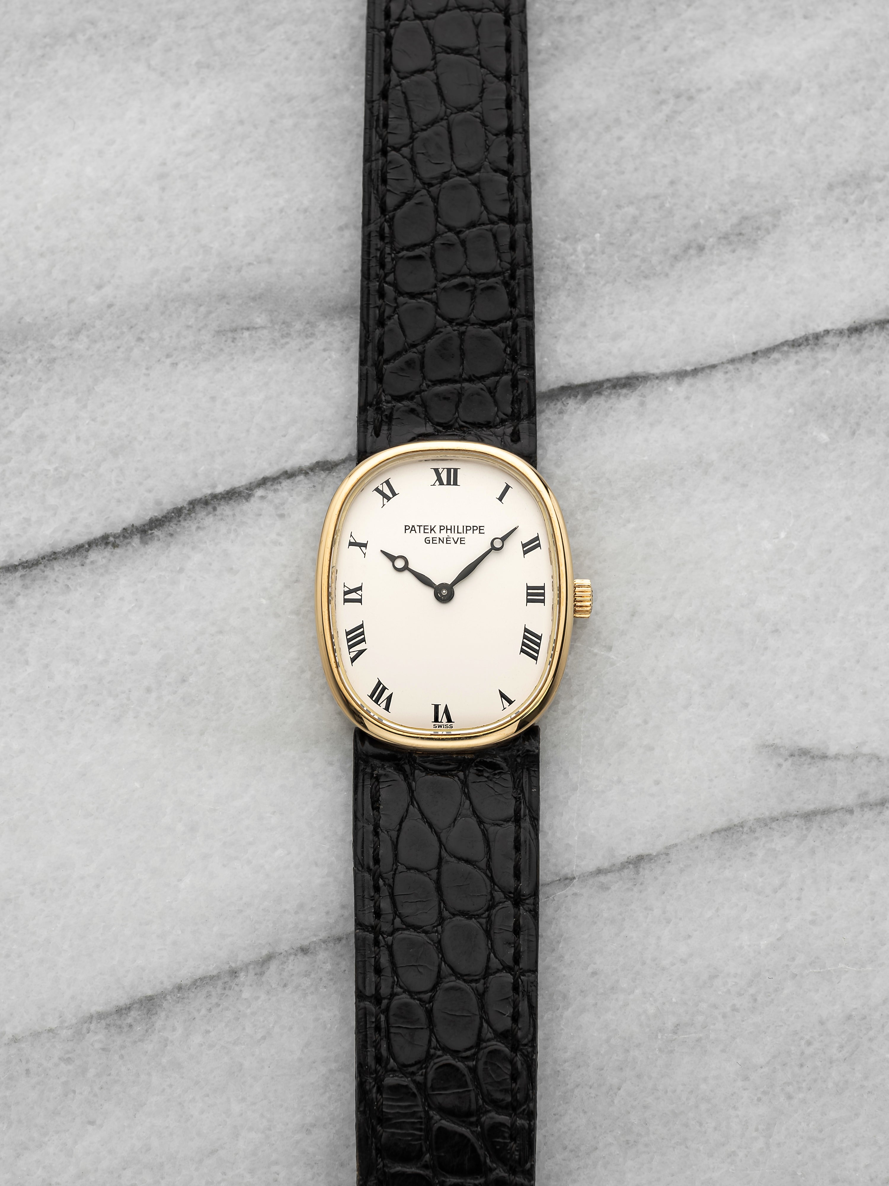 Vintage 1970s Patek Philippe Ellipse 4226 18K YG White Roman Dial Manual 23mm
