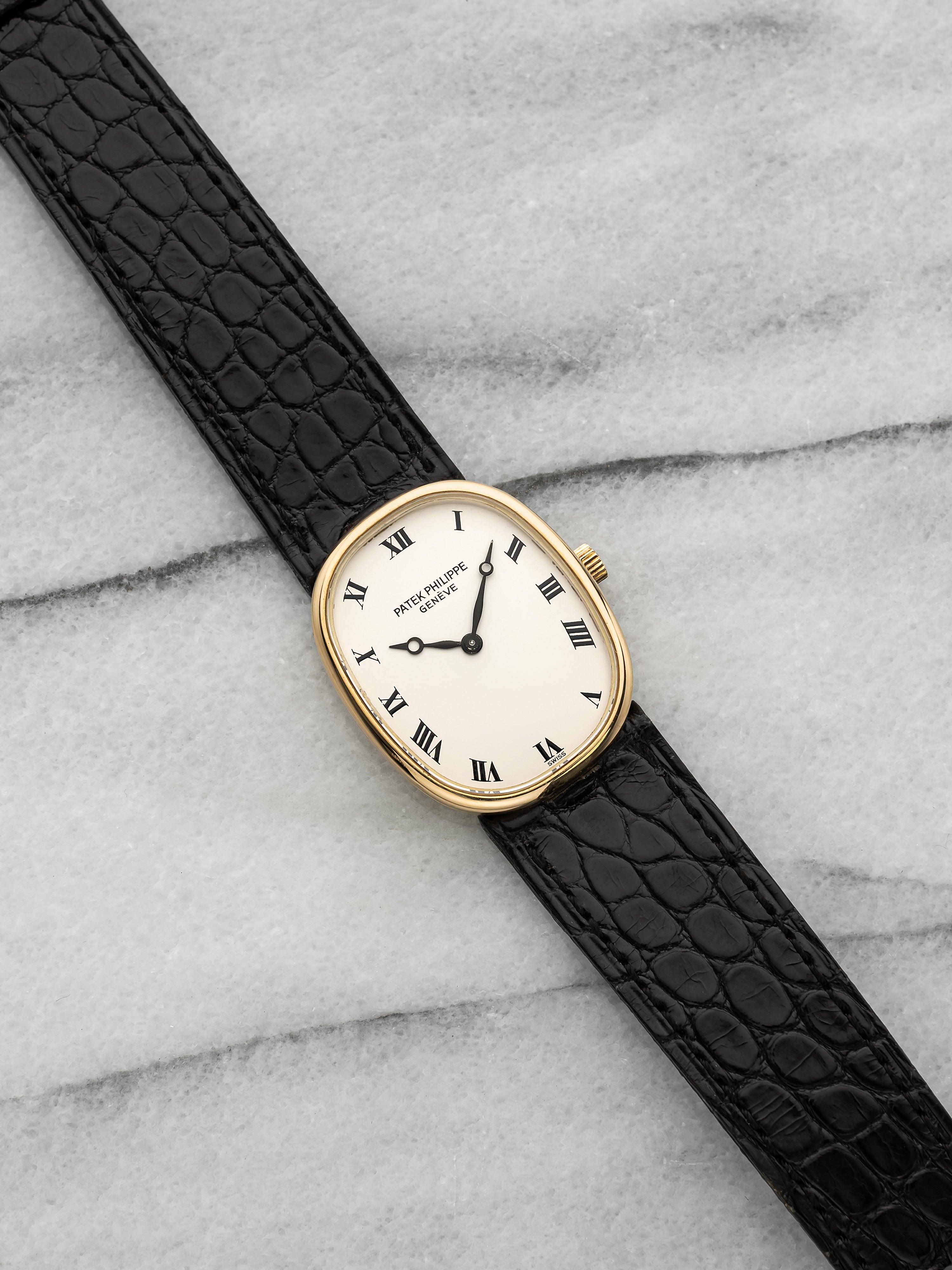 Vintage 1970s Patek Philippe Ellipse 4226 18K YG White Roman Dial Manual 23mm