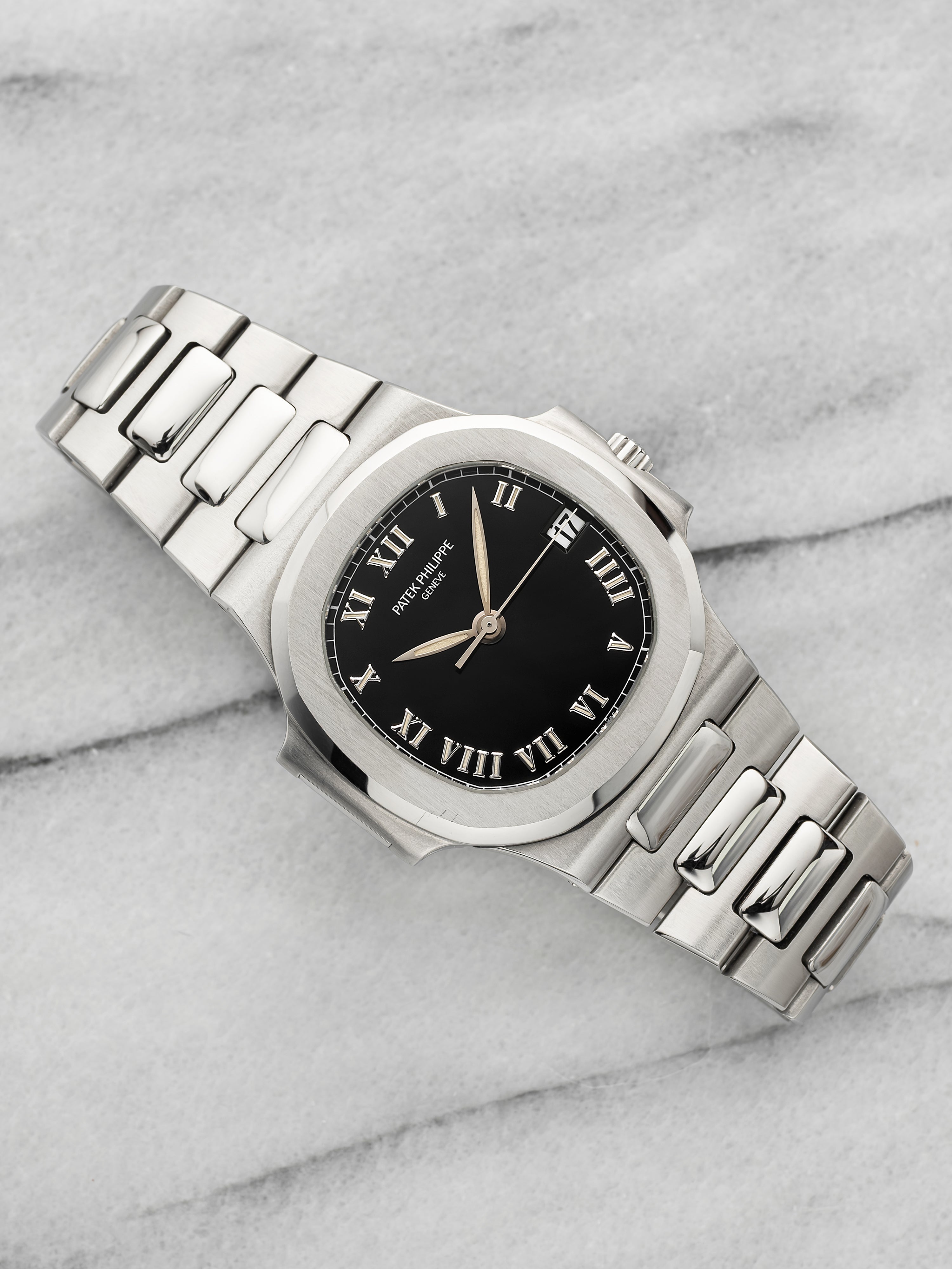 2000s Patek Philippe Nautilus 3800/1A Stainless Steel Black Roman Dial Auto 37mm