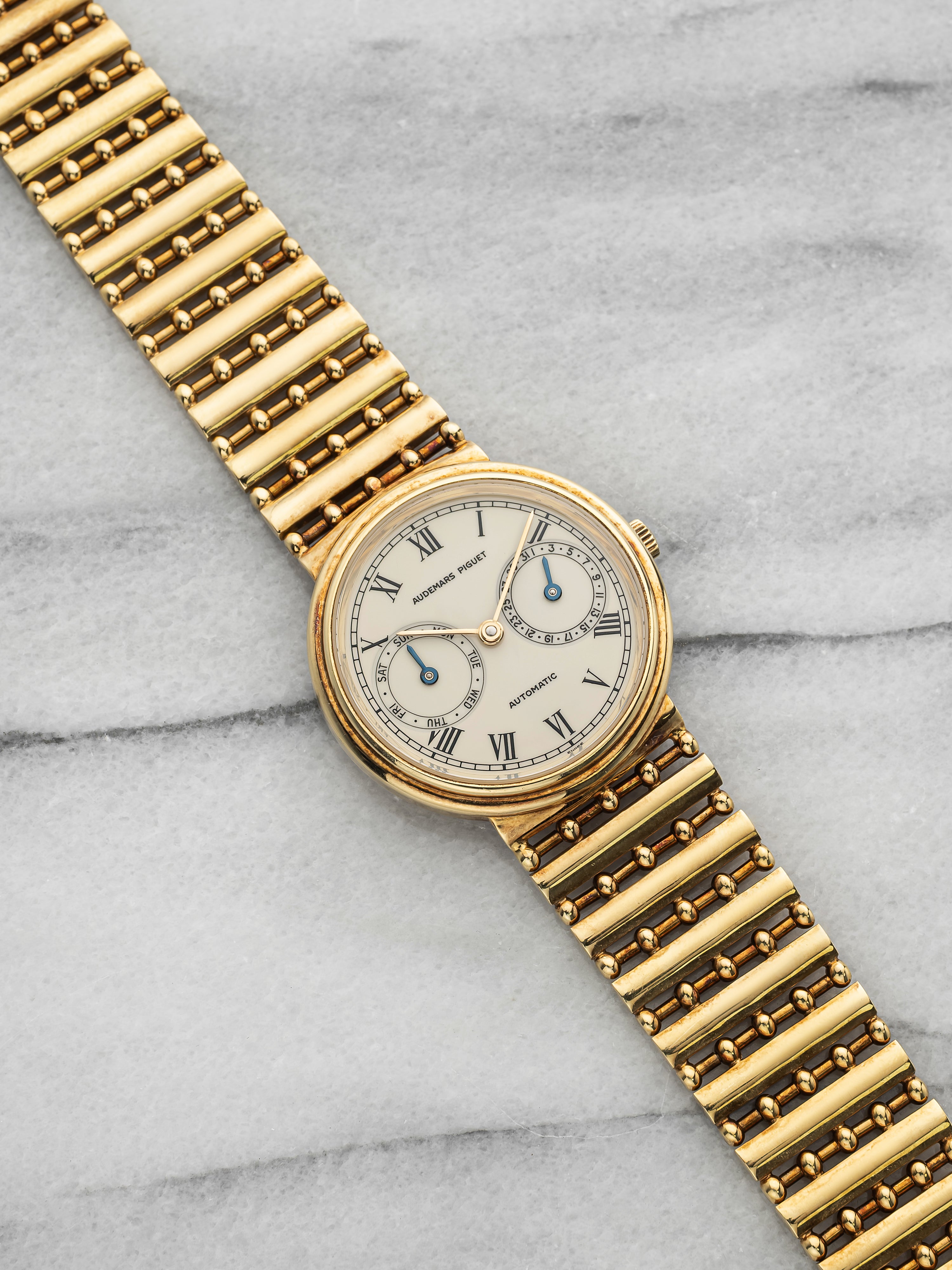 Vintage 1980s Audemars Piguet Day-Date 25573BA 18K YG Cream Dial Auto 33mm