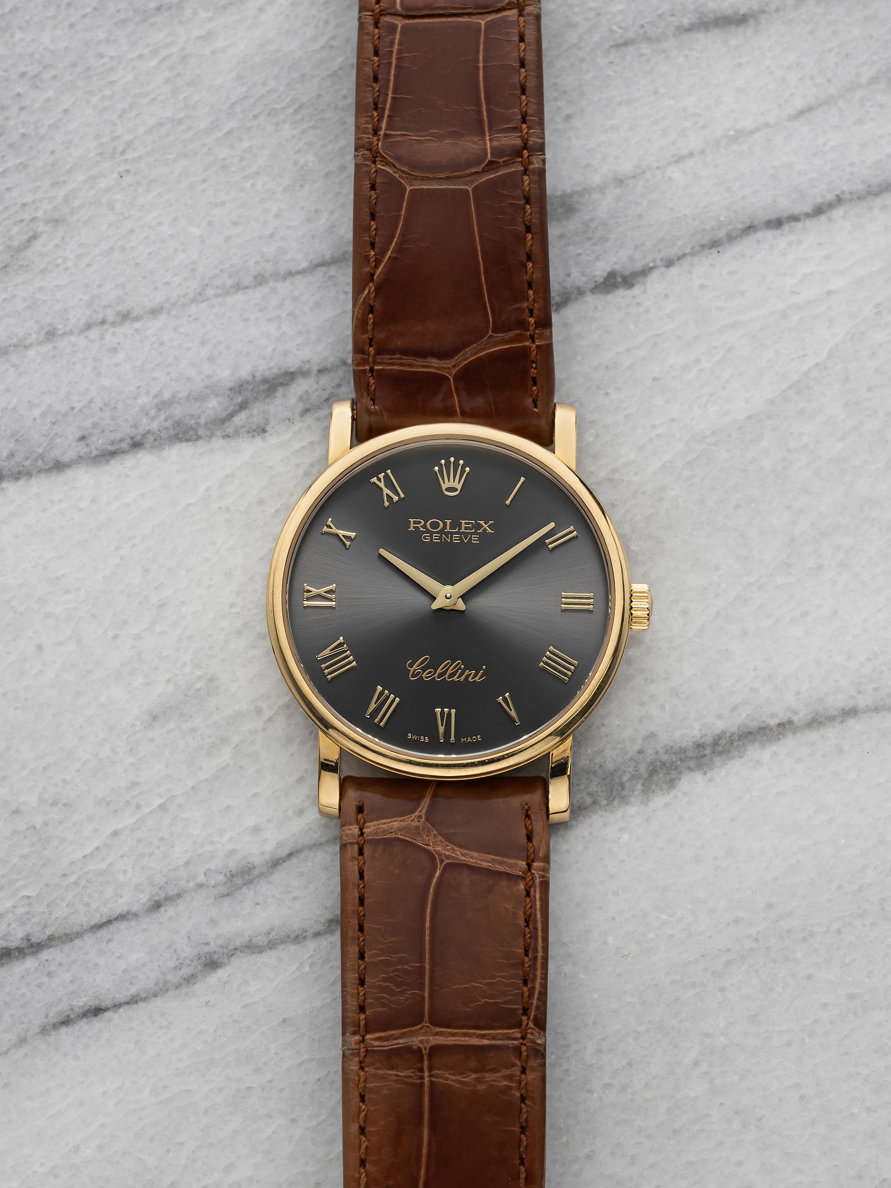 1999 Rolex Cellini 6110 - 18K Yellow Gold Black and Grey Dial