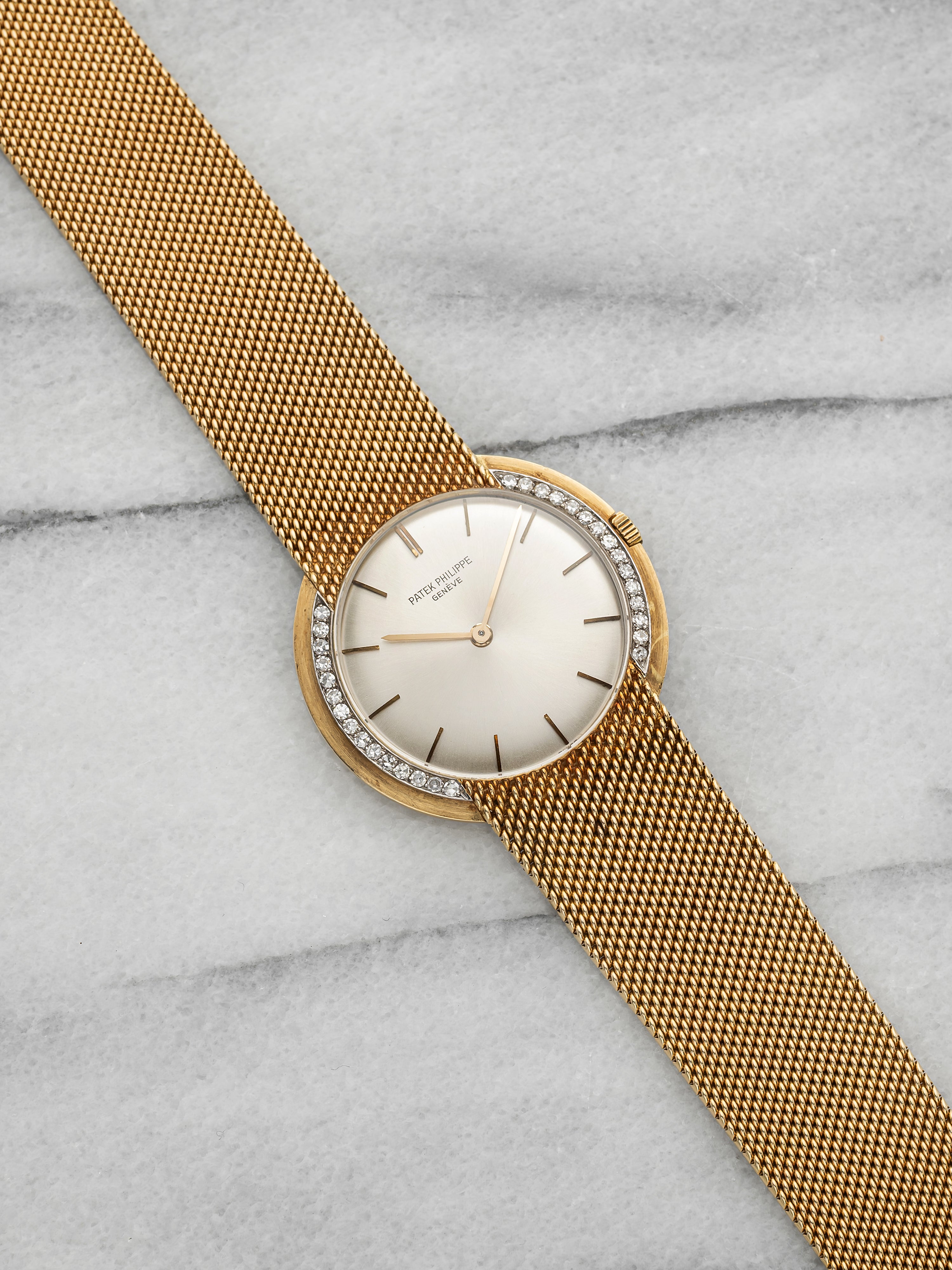 Vintage 1970s Patek Philippe 18K YG Silver Dial Diamond Bezel Manual 32mm