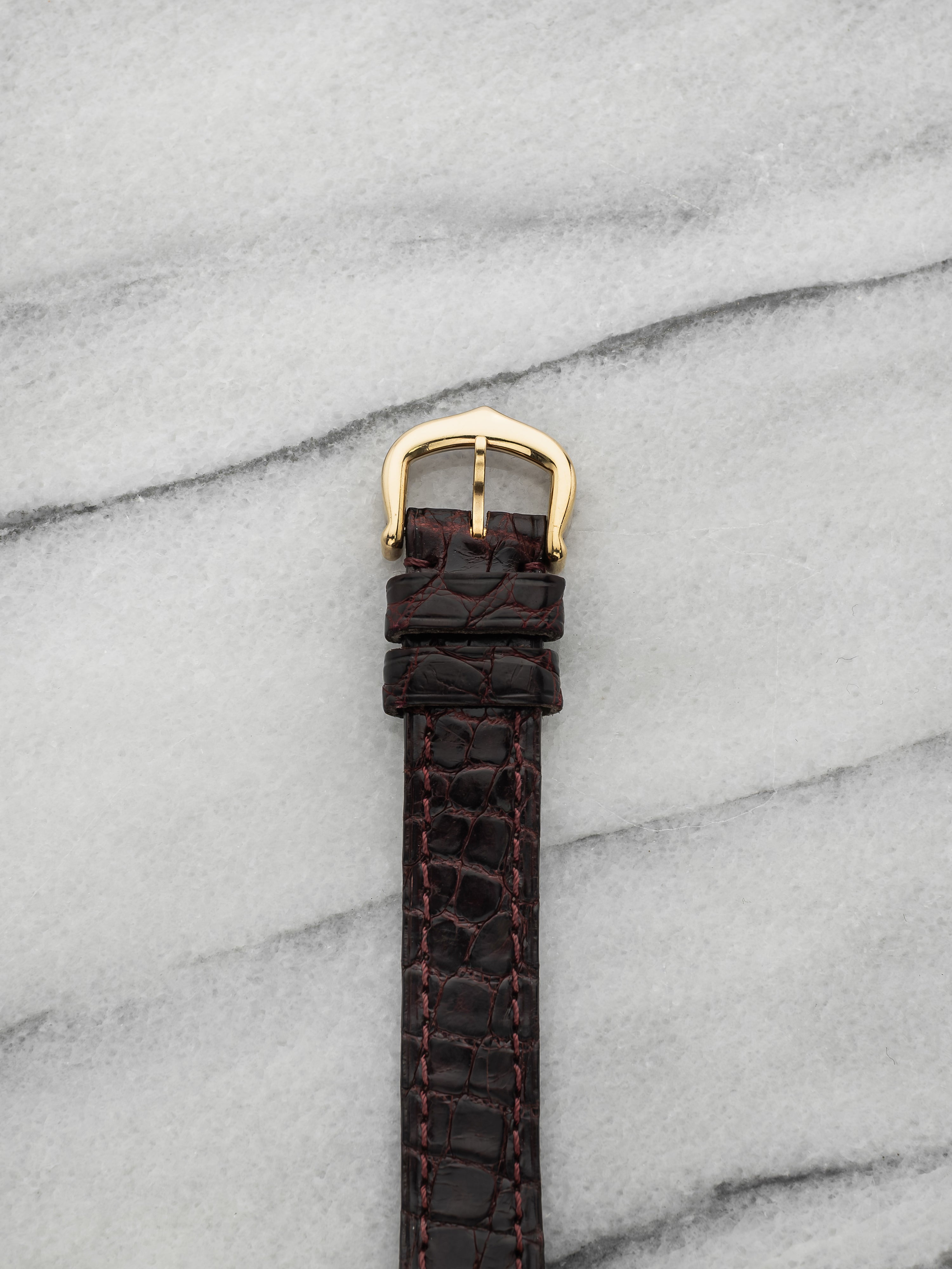 2000s Cartier Baignoire Allongee 2605 18K YG Silvered Guilloche Dial Quartz 21mm