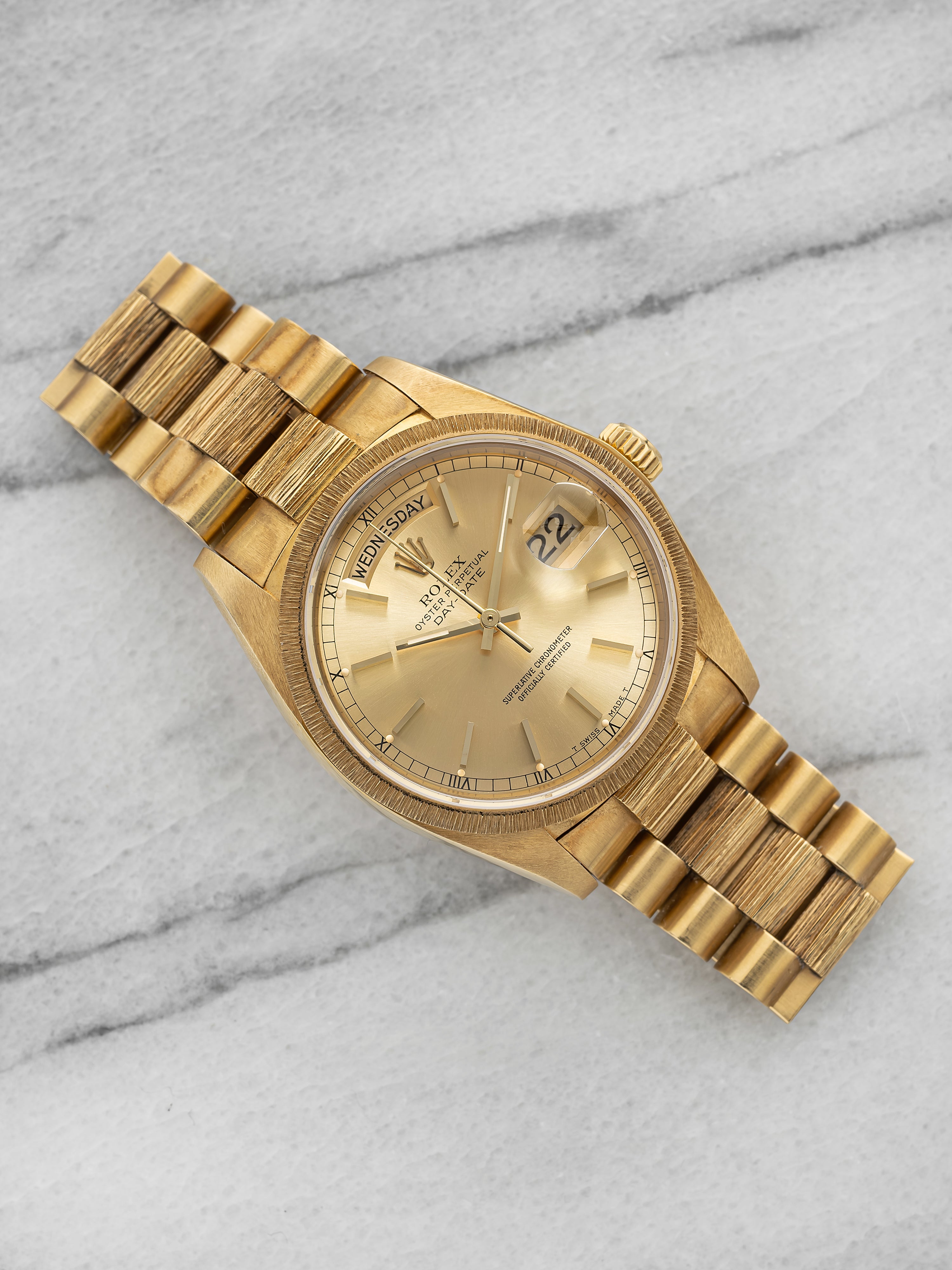 1979 Rolex Day-Date 36 18078 - 18K Yellow Gold Bark Finish