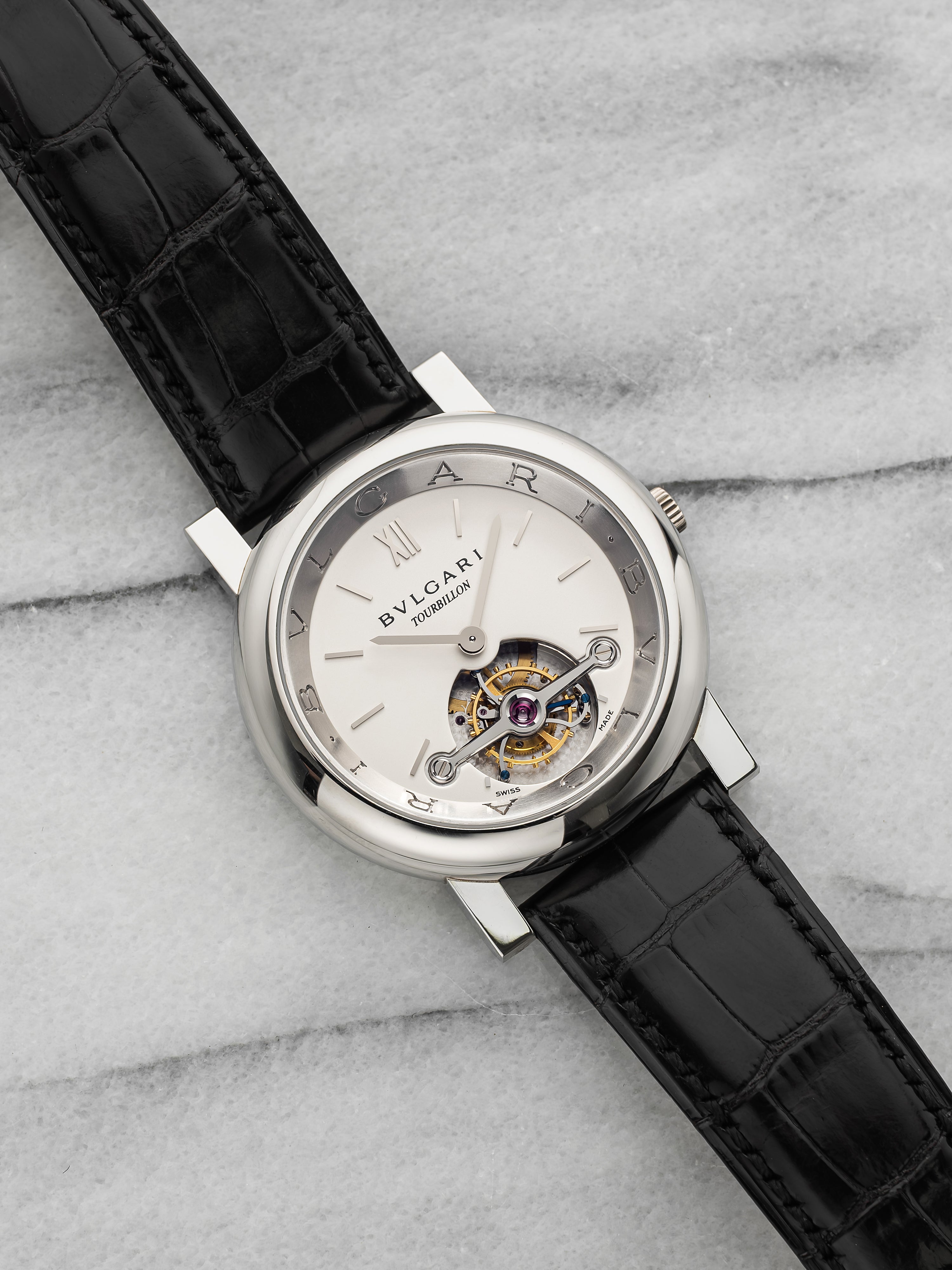Vintage 1998 Bvlgari AT 40 PL TB Platinum Skeleton Tourbillon Manual 40mm