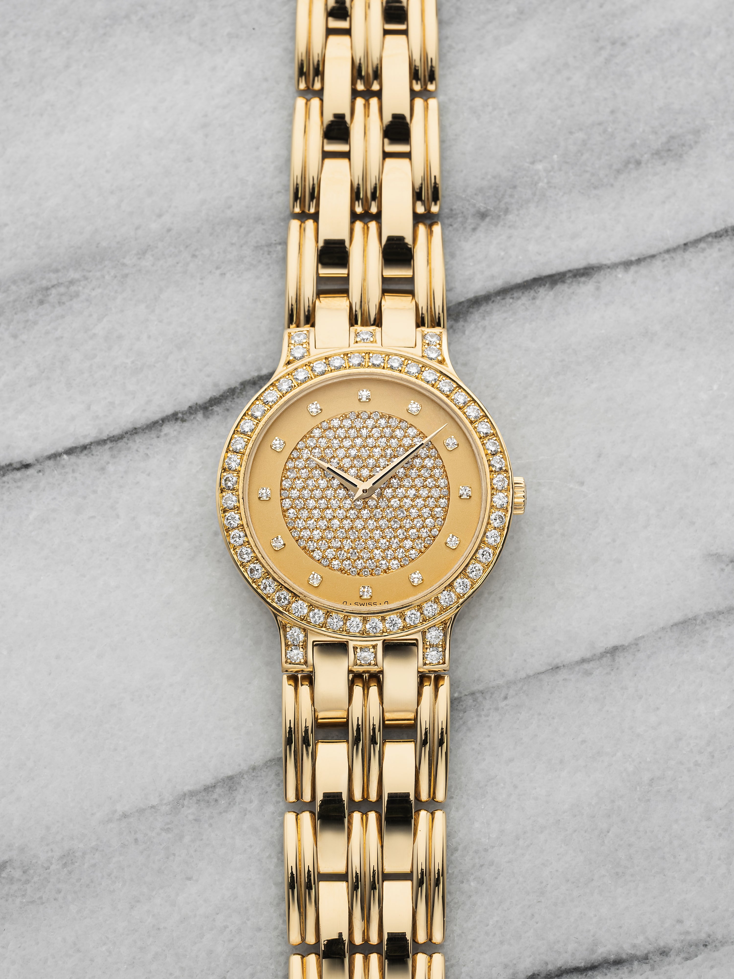Vintage 1990s Patek Philippe Dress 3963/1J 18K YG Pave Dial Manual 32mm