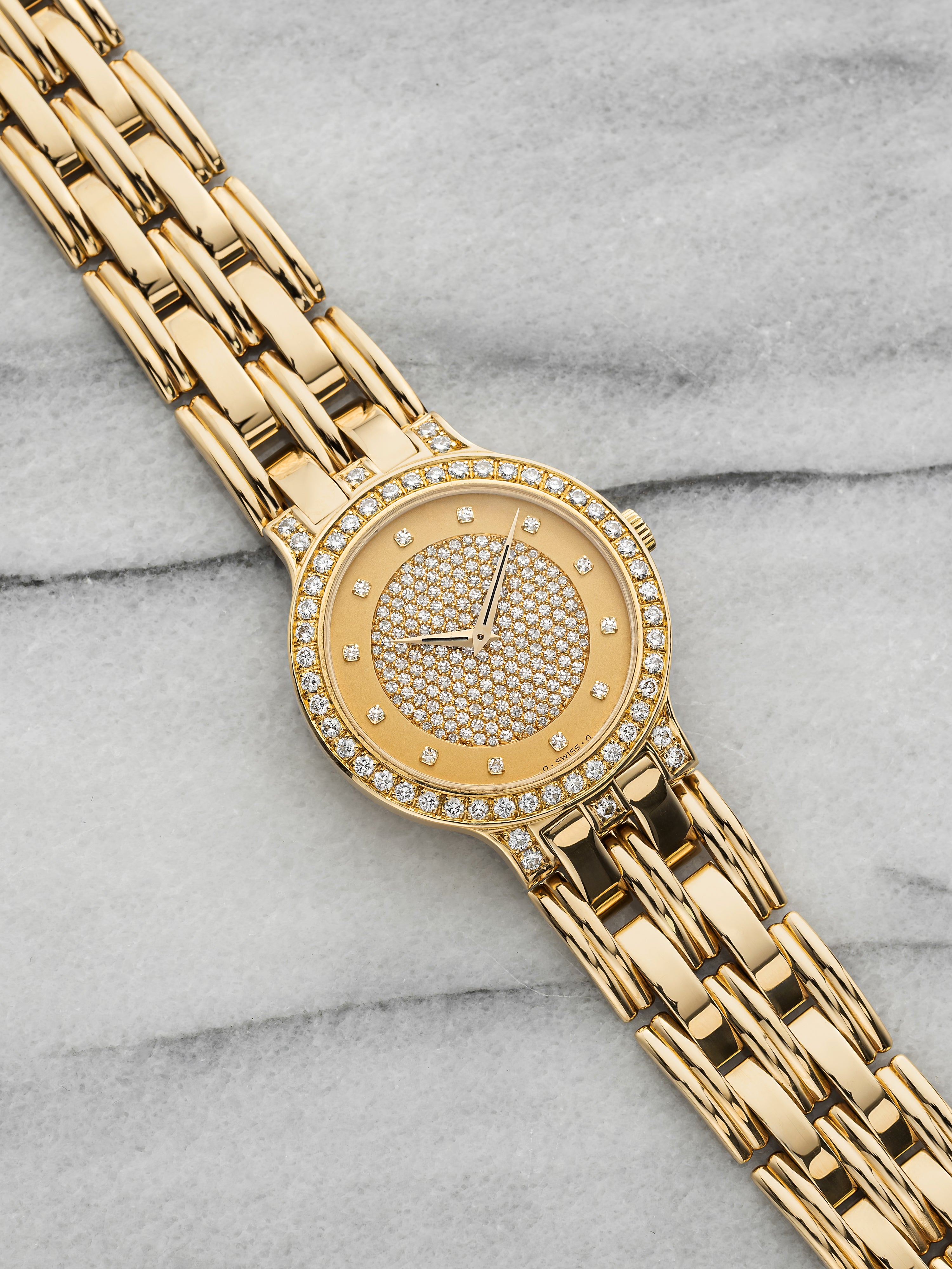Vintage 1990s Patek Philippe Dress 3963/1J 18K YG Pave Dial Manual 32mm