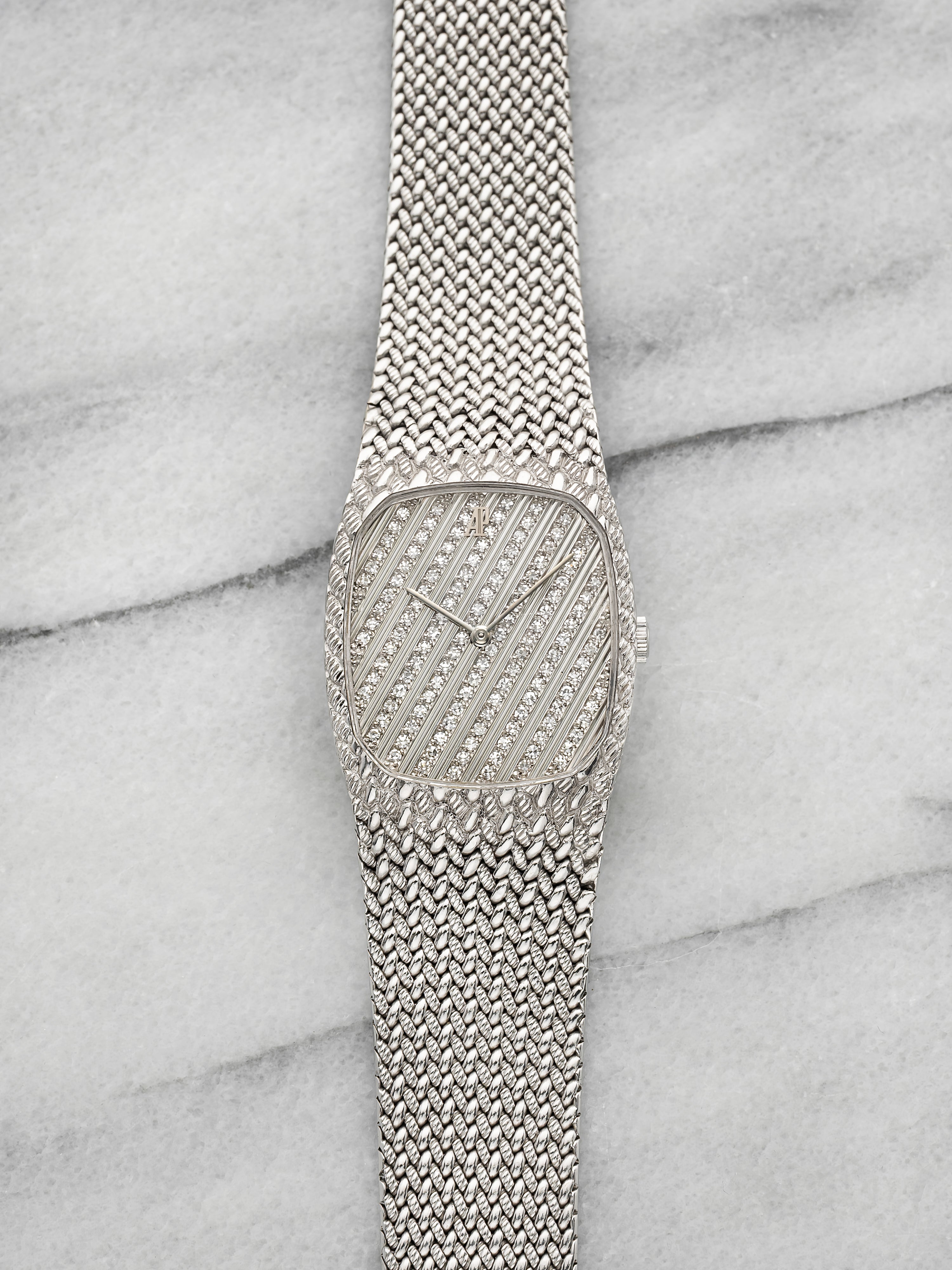 Vintage 1990s Audemars Piguet Cobra 18K WG Diamond Pave Stripe Dial Manual 27mm