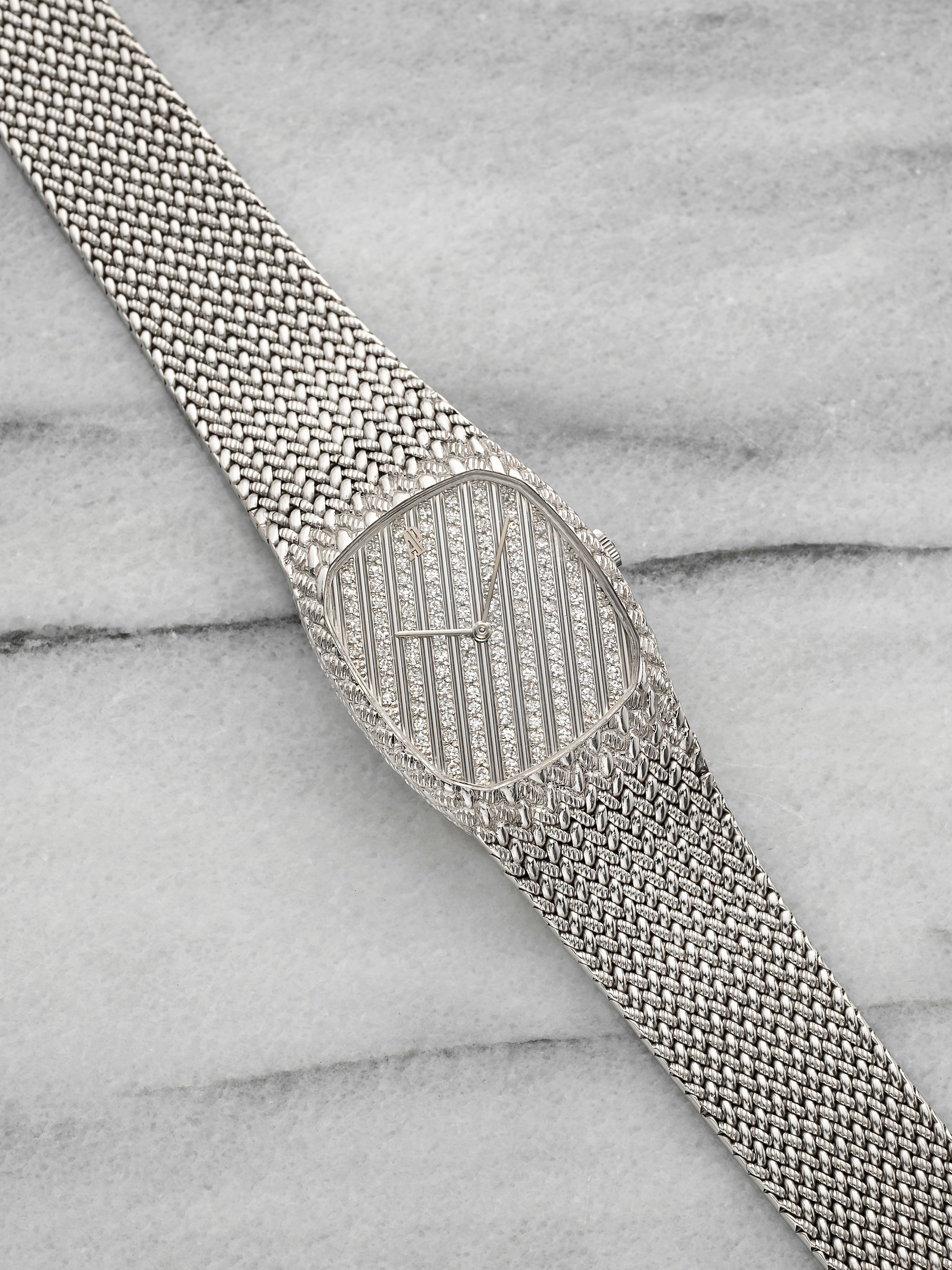 Vintage 1990s Audemars Piguet Cobra 18K WG Diamond Pave Stripe Dial Manual 27mm