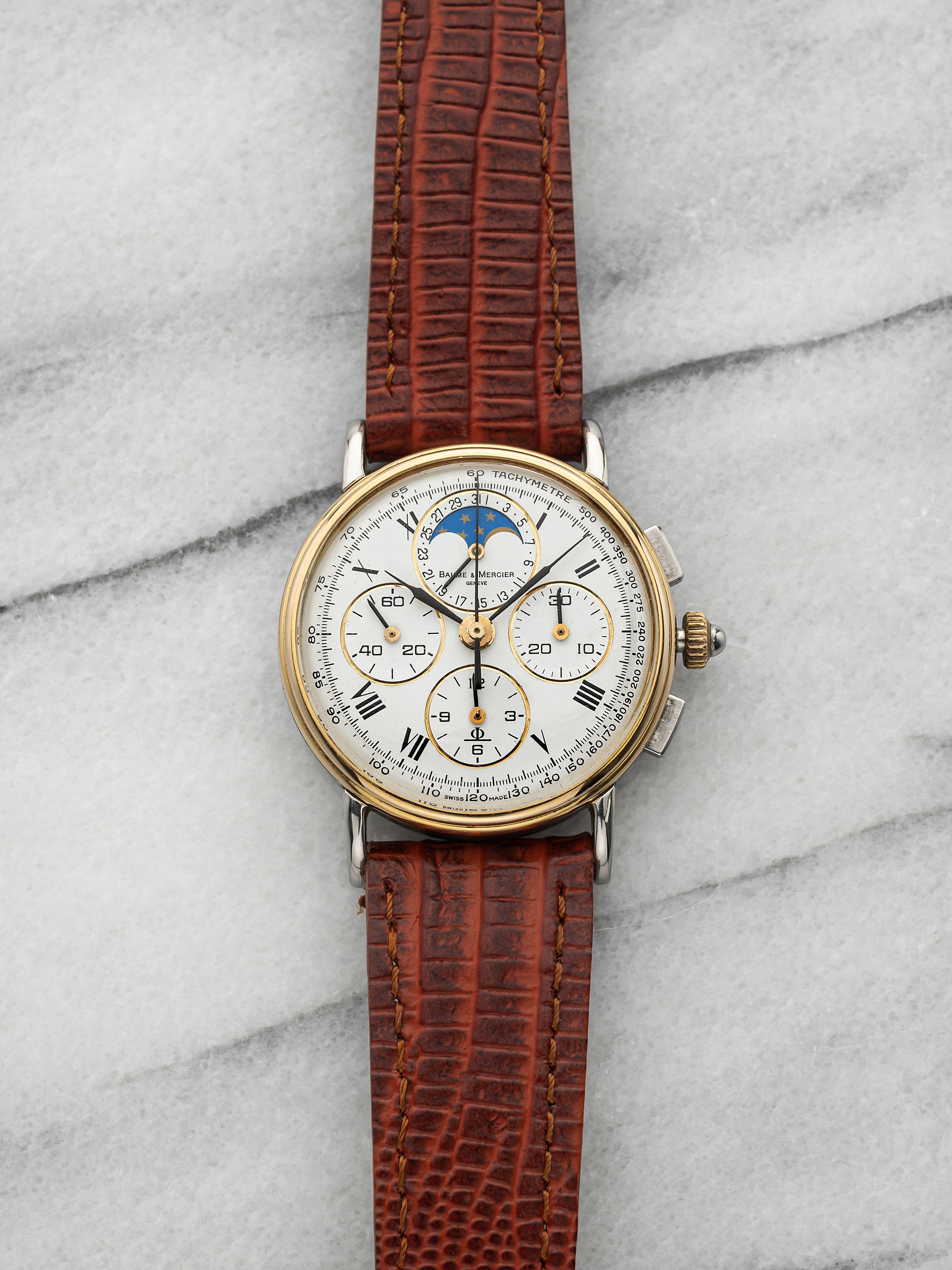 Vintage 1980s Baume & Mercier Chronograph 6102.099 TT White Dial Manual 32mm