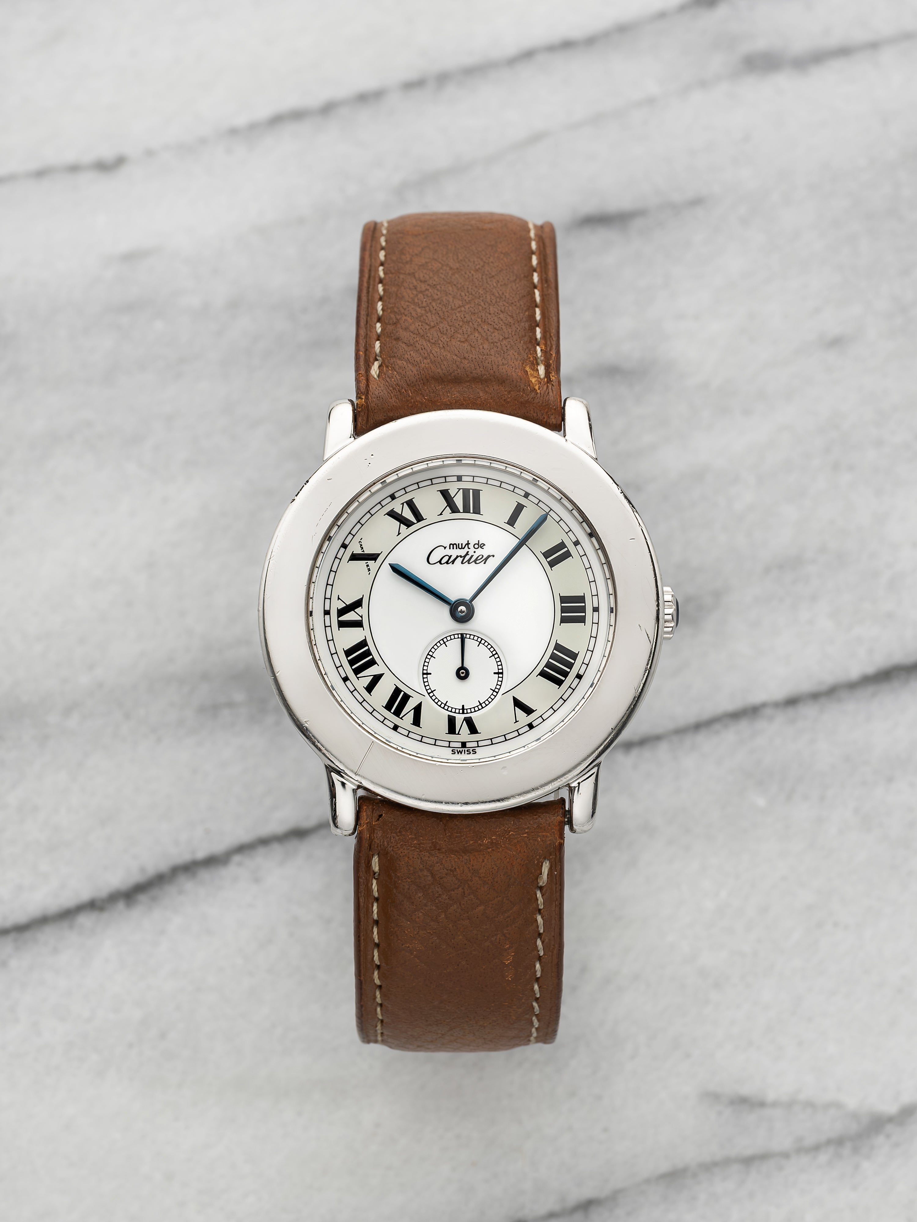 Vintage 1990s Cartier Must Ronde 1815 1 Sterling Silver Roman Dial Quartz 32mm