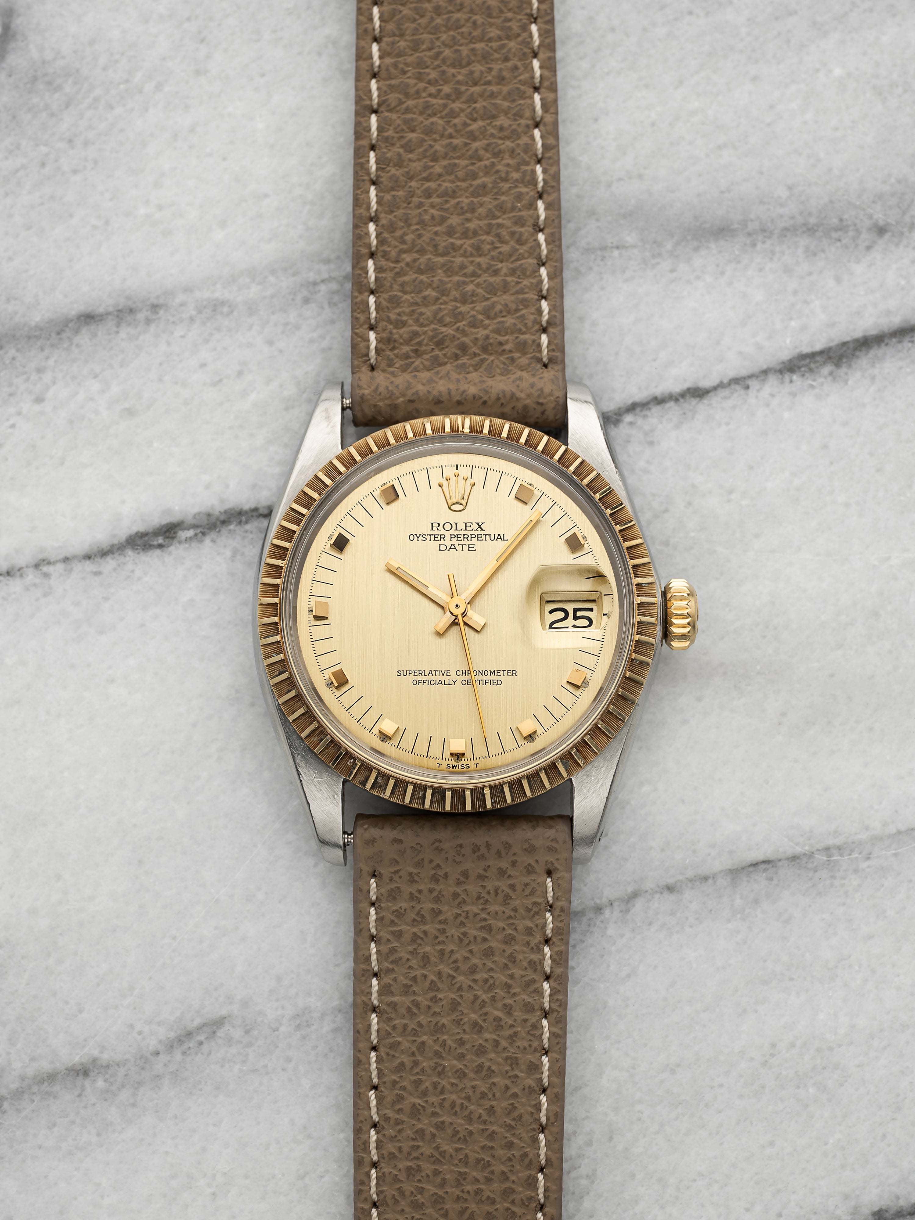 Vintage 1968 Rolex Oyster Perpetual Date 1505 Two-Tone Champagne Dial Auto 34mm