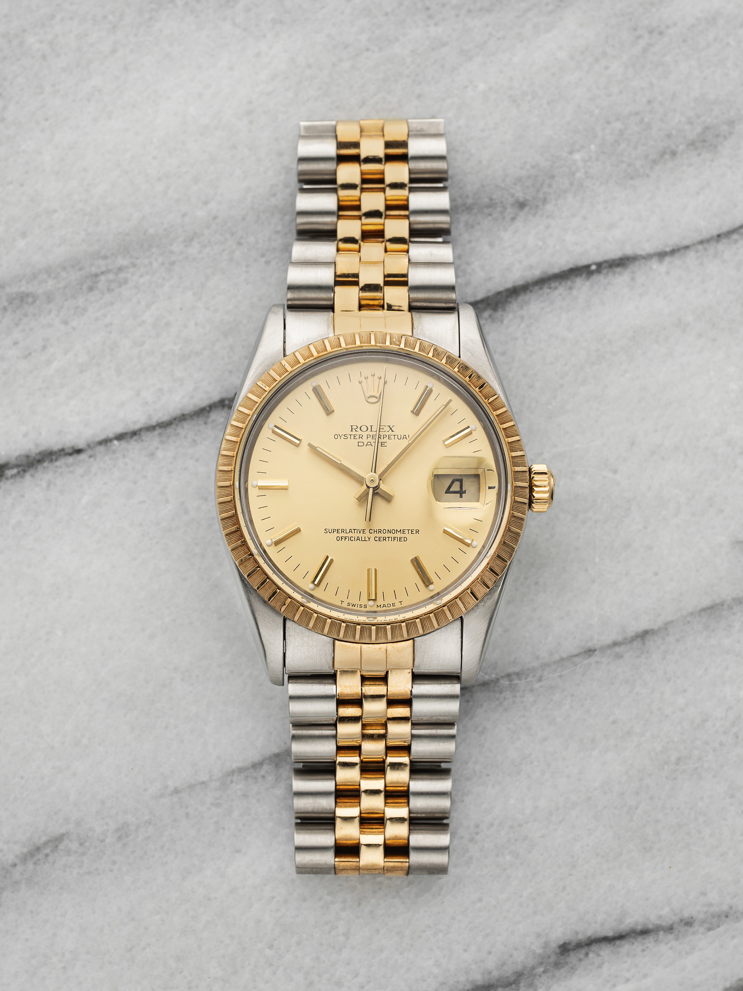Vintage 1986 Rolex Oyster Perpetual Date 15053 Two-Tone Champagne Dial Auto 34mm