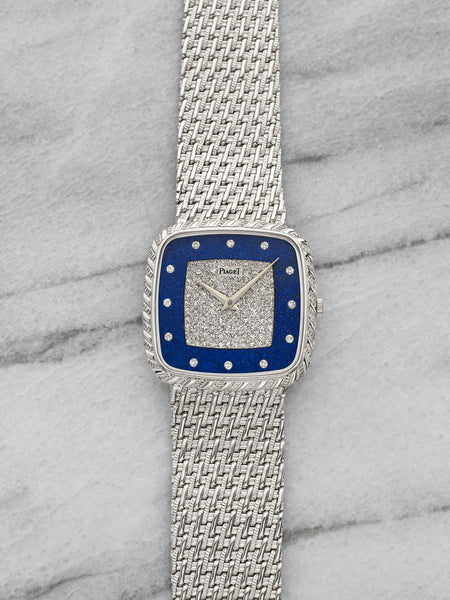 Piaget Cushion Case 9771 P61 - 18K White Gold Lapis and Diamond Dial