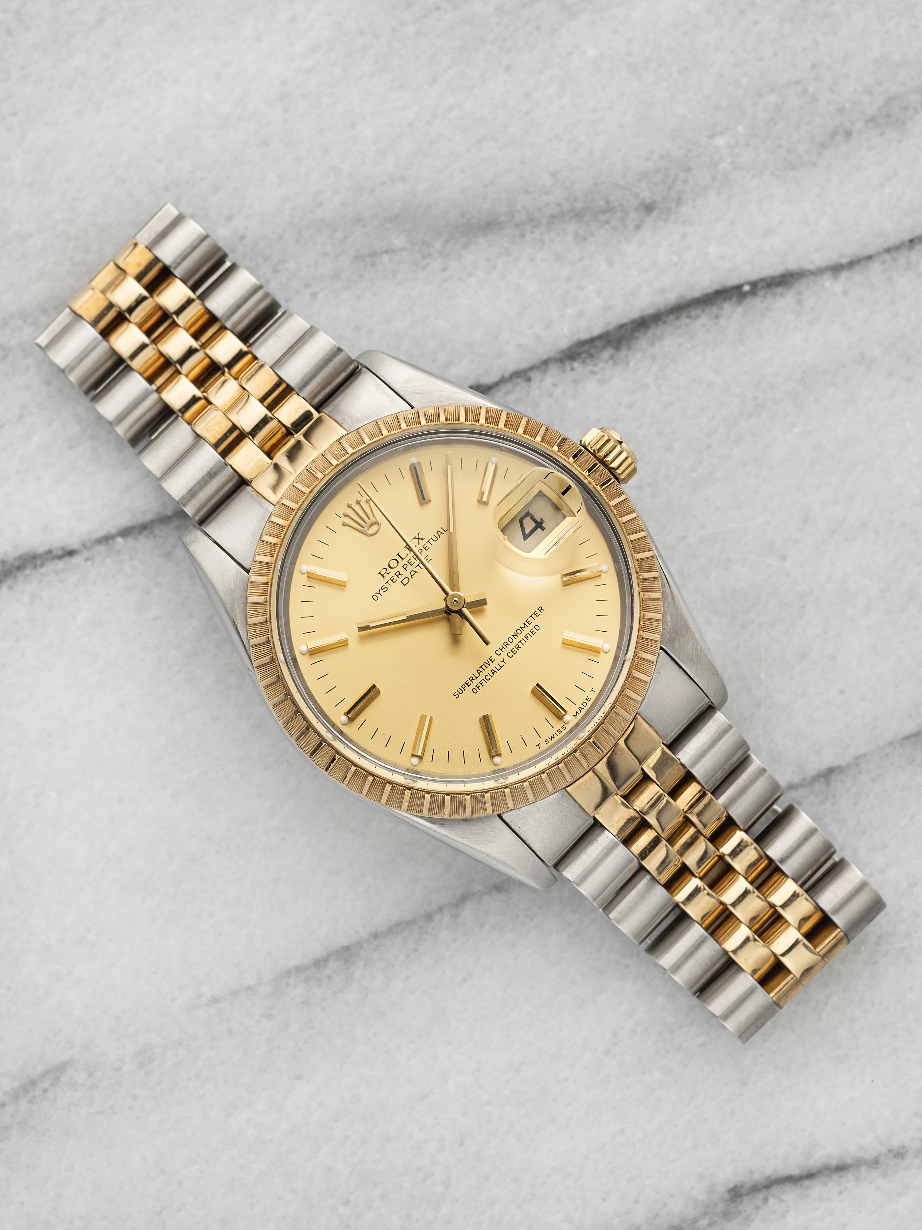 Vintage 1986 Rolex Oyster Perpetual Date 15053 Two-Tone Champagne Dial Auto 34mm