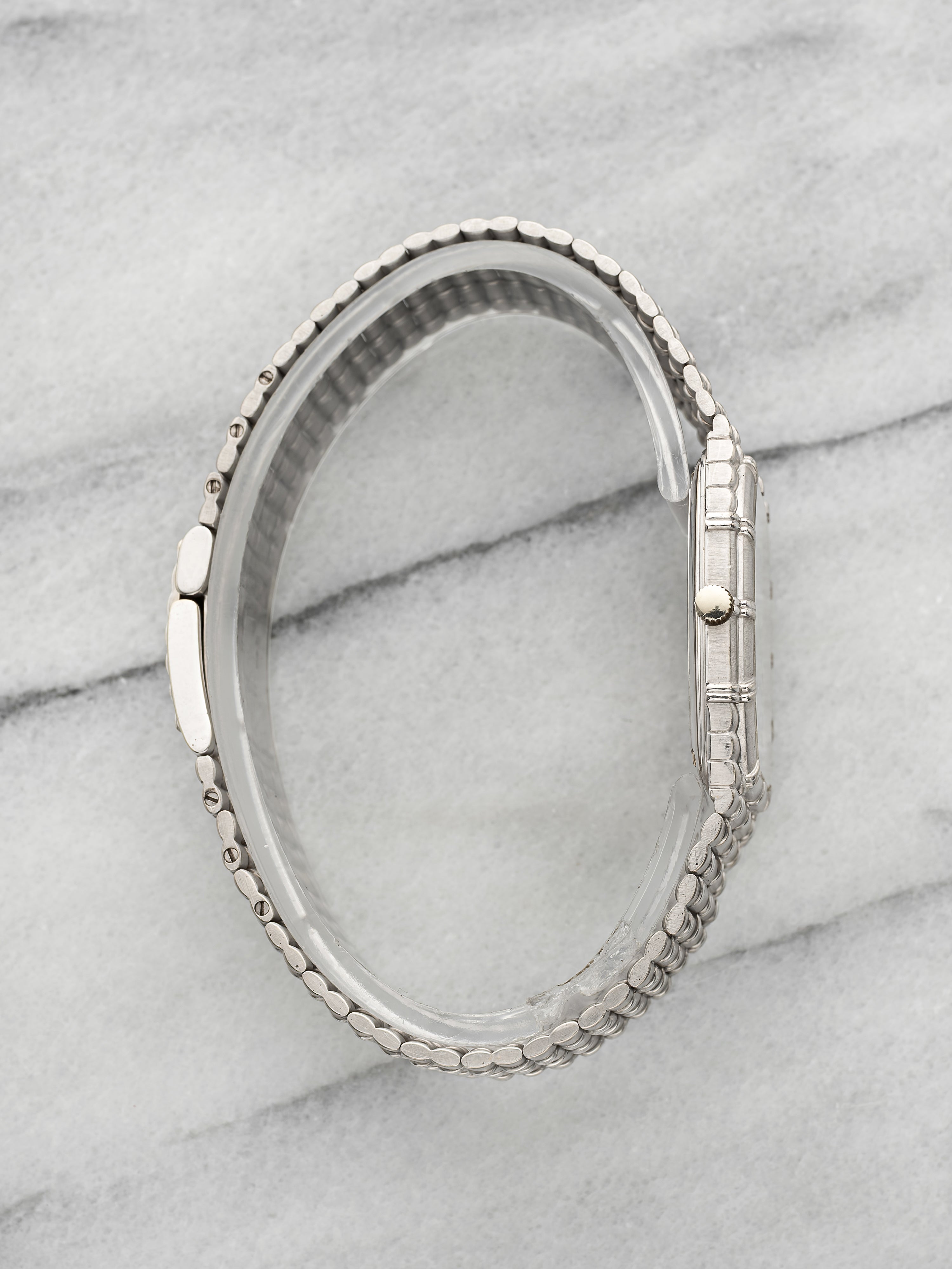 Vintage 1995 Audemars Piguet Bamboo 18K WG Pave Diamond Sapphire Quartz 27mm