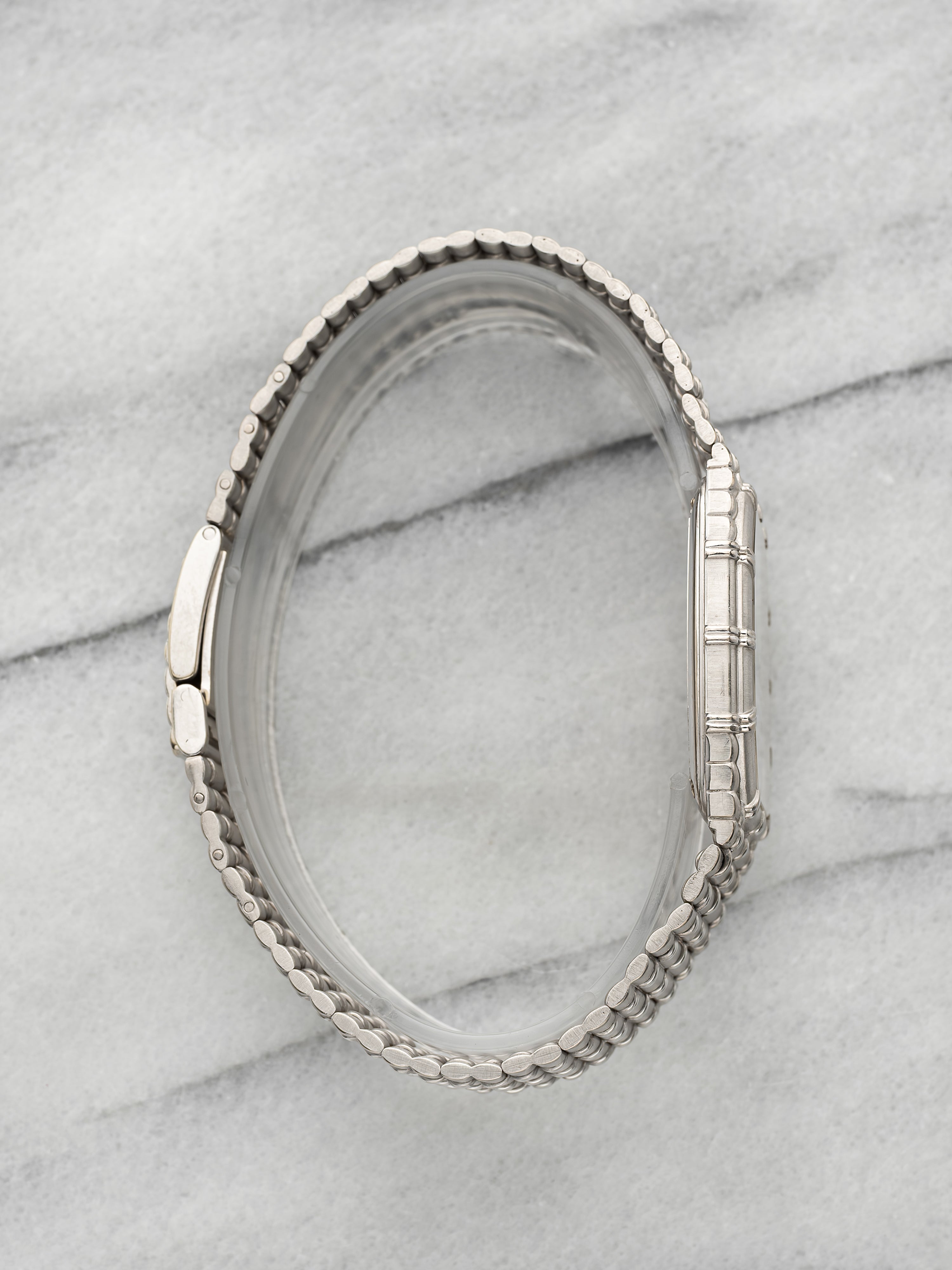 Vintage 1995 Audemars Piguet Bamboo 18K WG Pave Diamond Sapphire Quartz 27mm