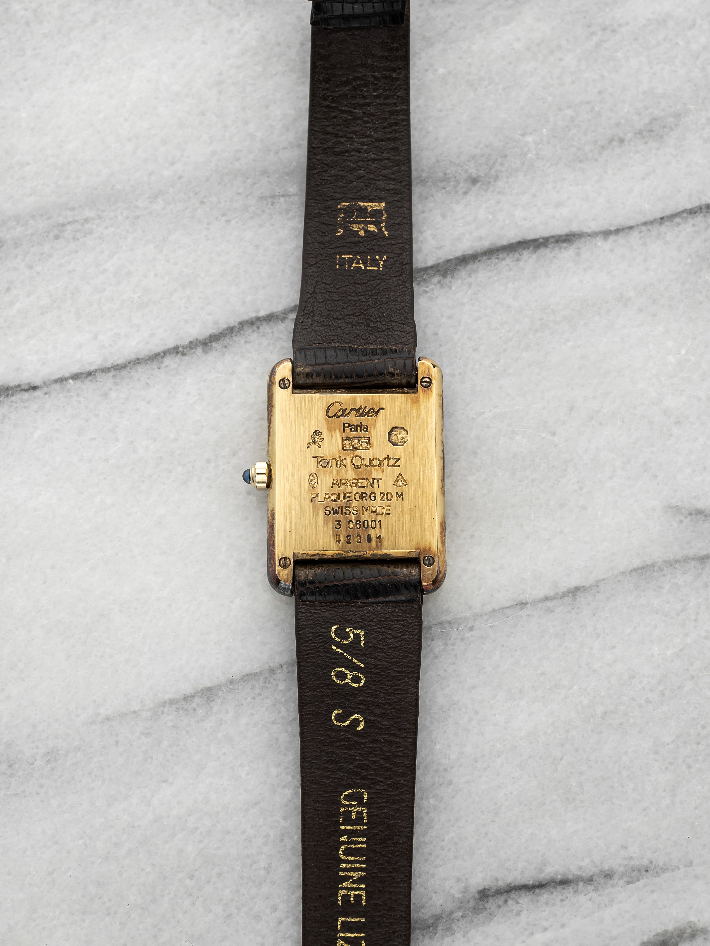 Vintage 1980s Cartier Tank 66001 Vermeil Champagne Roman Dial Quartz 21mm