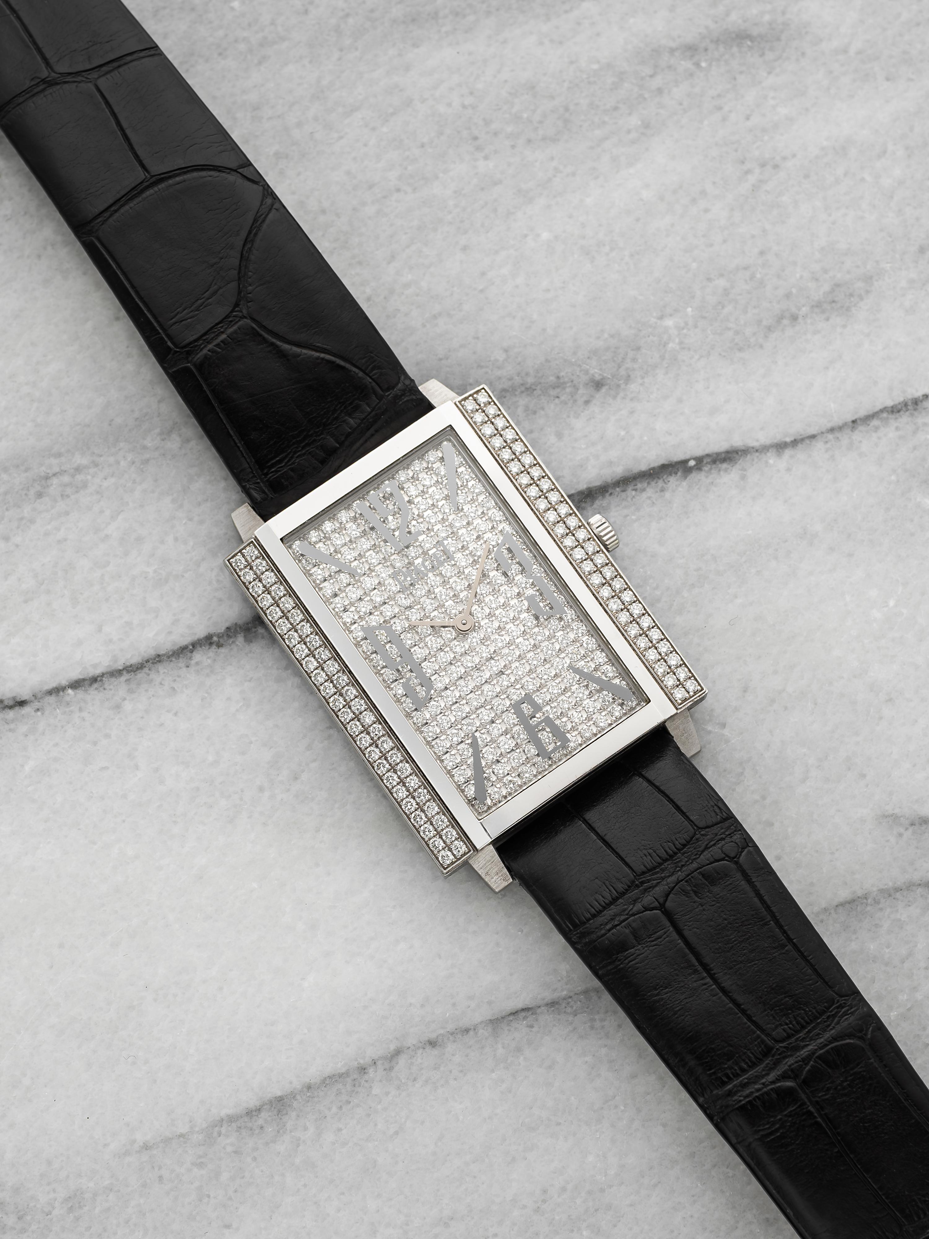 2005 Piaget Black Tie P10098 18K White Gold Diamond Pave Dial Manual 28mm