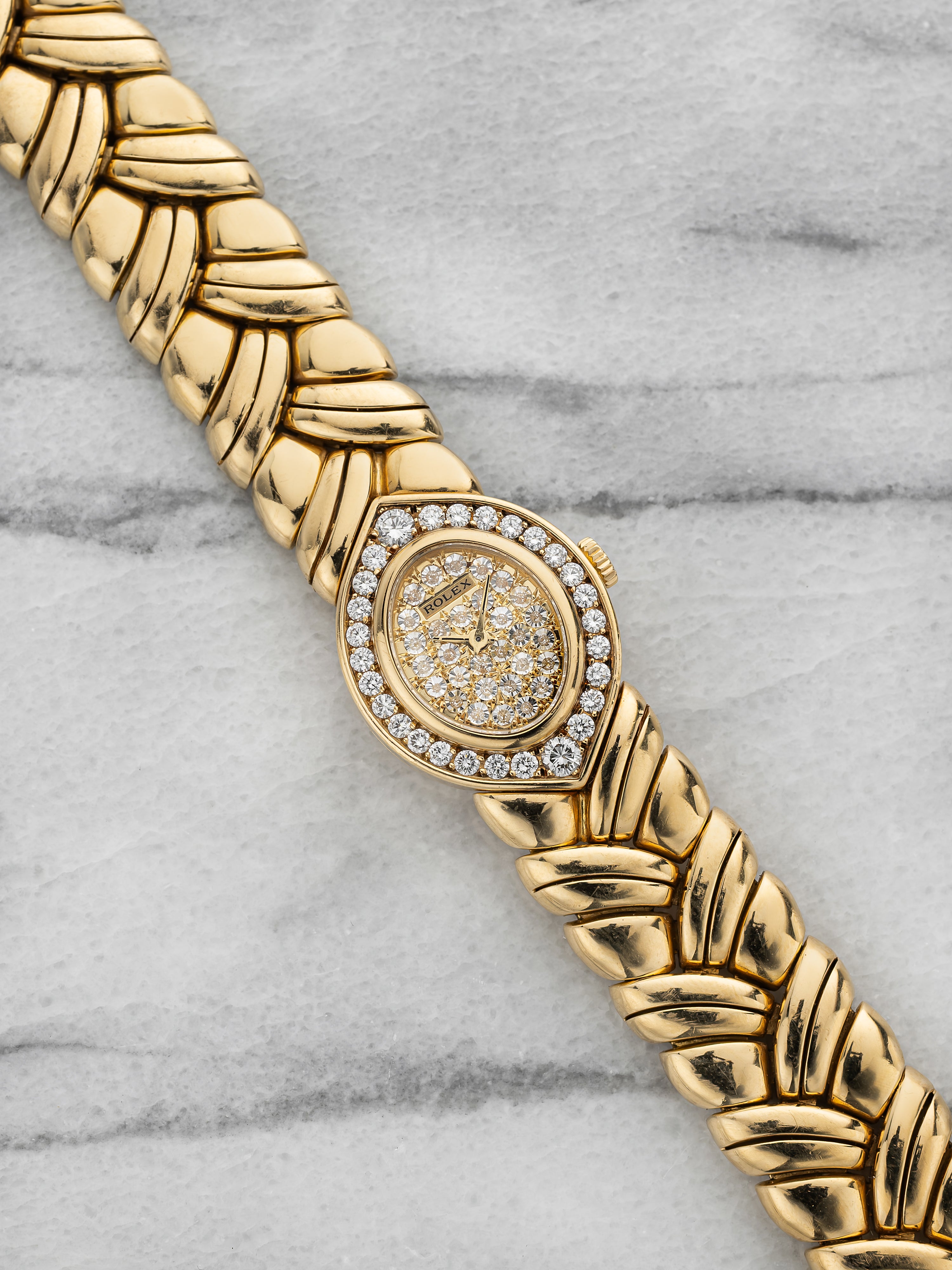 1990 Rolex Cellini 2722 - 18K Yellow Gold, Pavé Diamond Dial