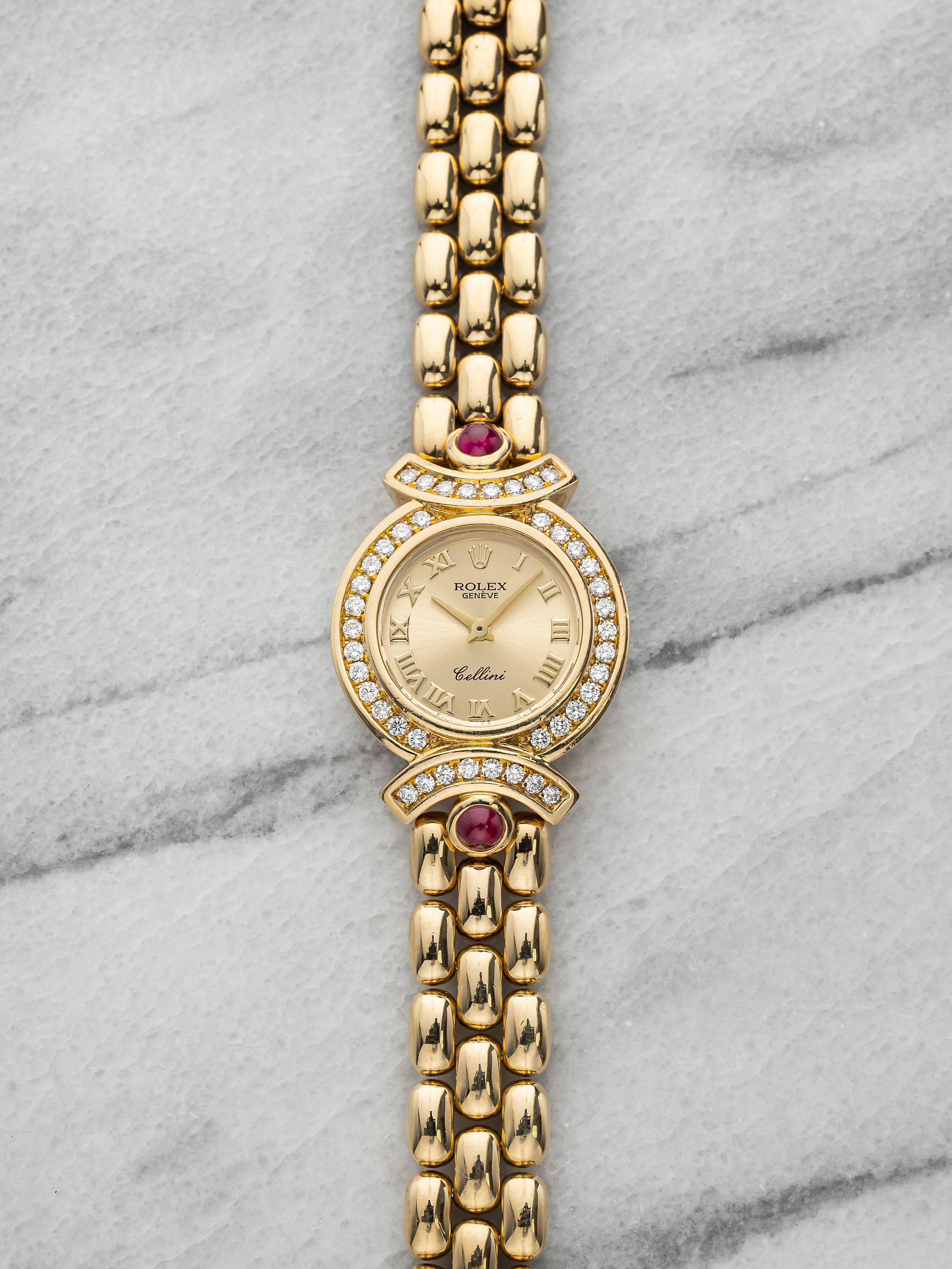 1995 Rolex Cellini 5184 - 18K Yellow Gold, Diamond Bezel, Ruby Lugs