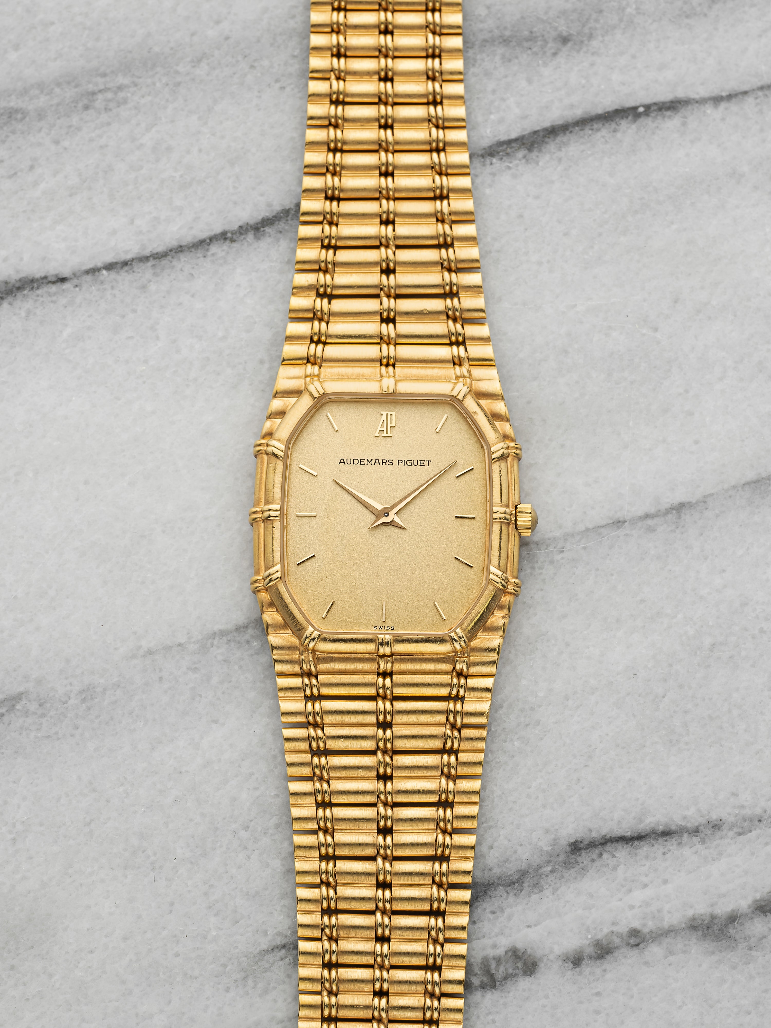 Vintage 1980s Audemars Piguet Bamboo 2508 18K YG Glitter Dial Manual 27mm