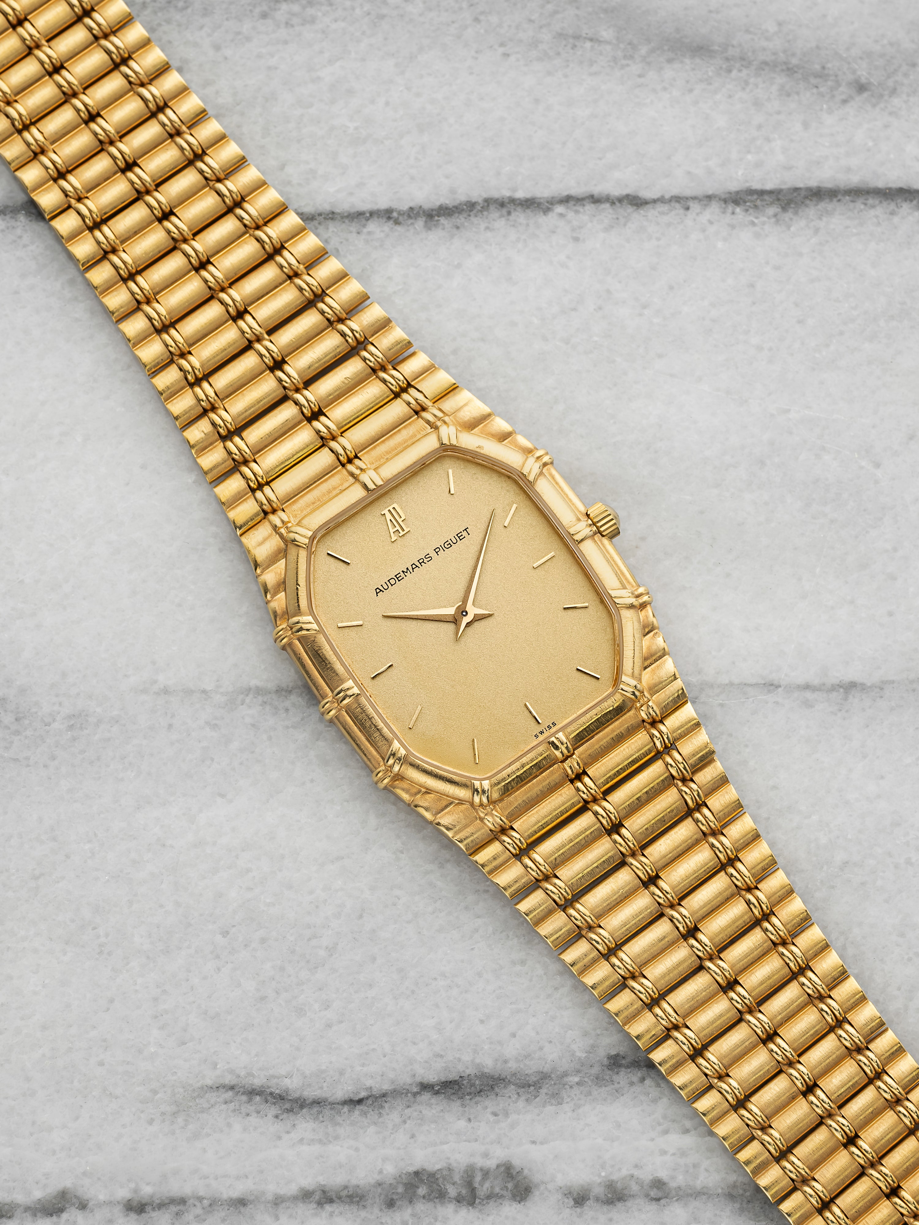 Vintage 1980s Audemars Piguet Bamboo 2508 18K YG Glitter Dial Manual 27mm