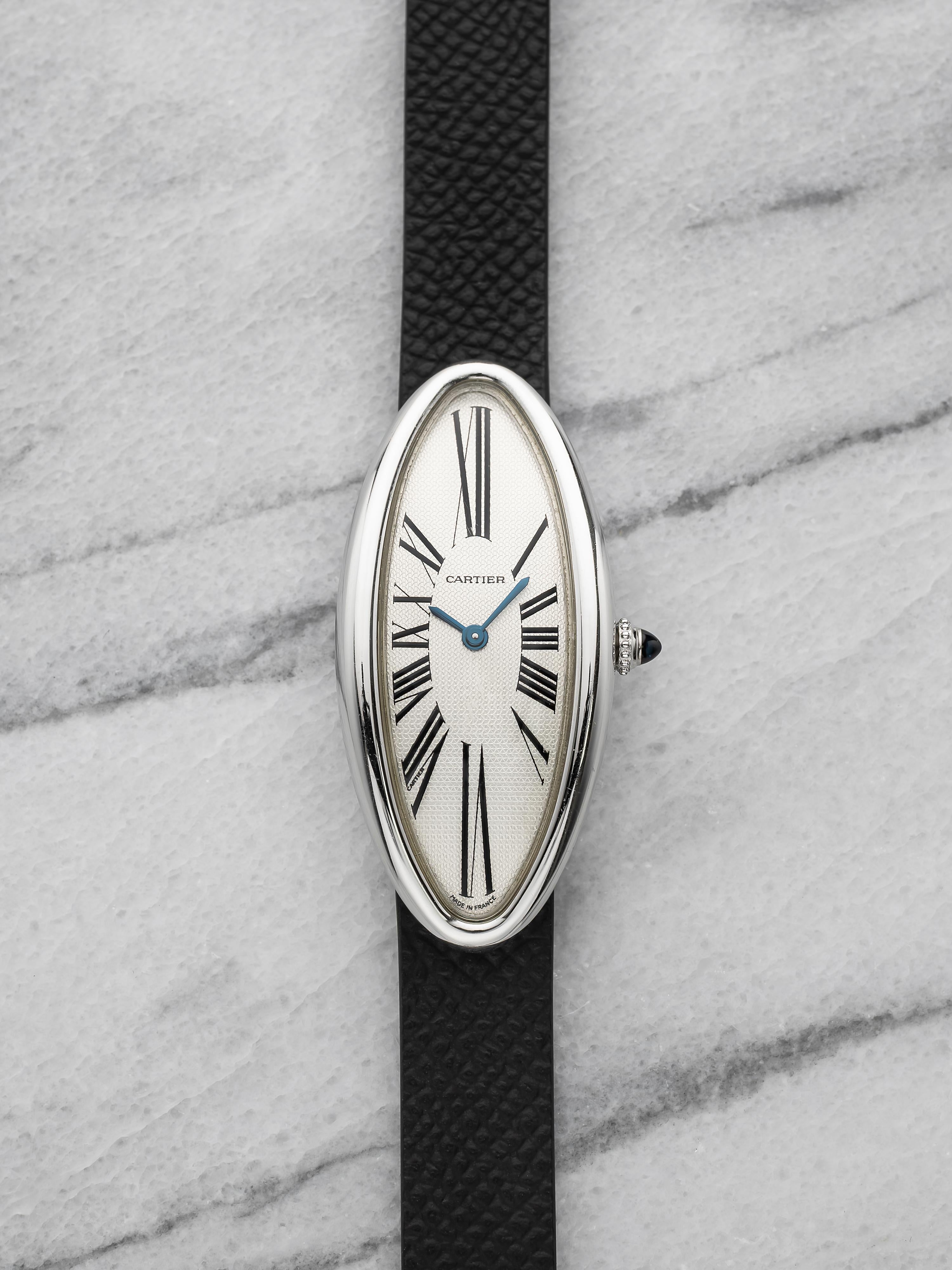 2000s Cartier Baignoire Allongee 2604 18K WG White Roman Dial Quartz 22 x 47 mm
