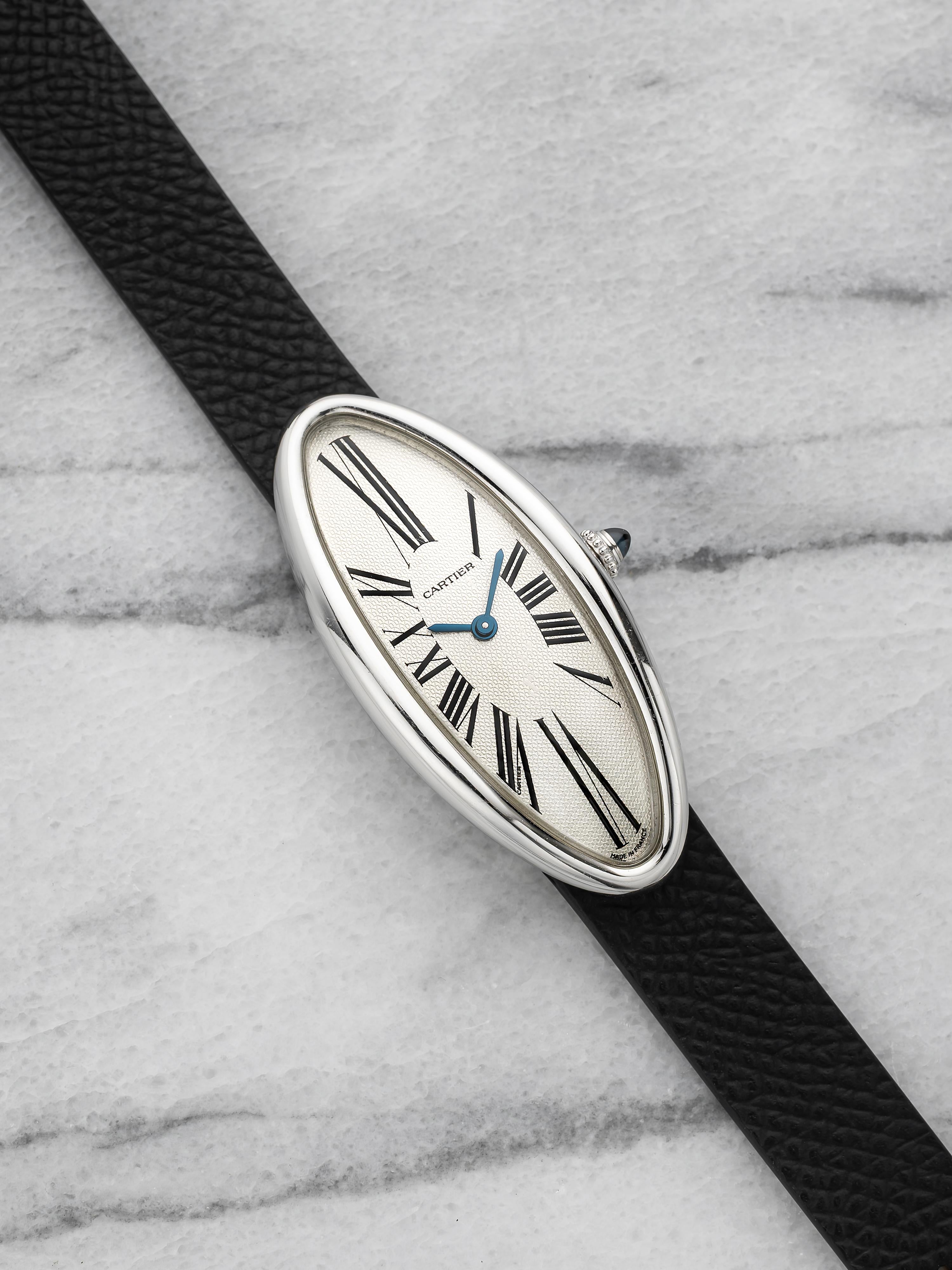 2000s Cartier Baignoire Allongee 2604 18K WG White Roman Dial Quartz 22 x 47 mm