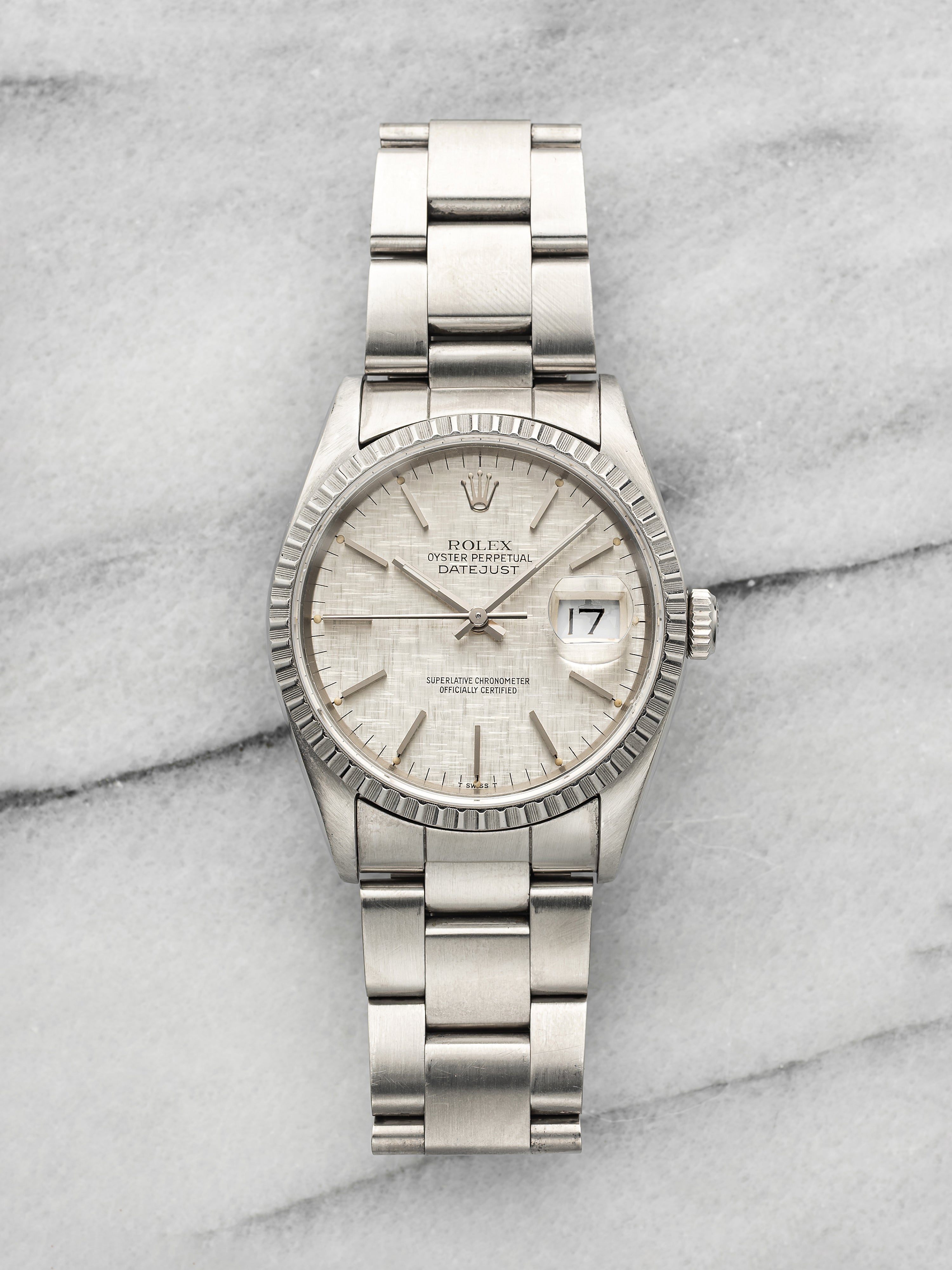 Vintage 1991 Rolex Datejust 16220 Steel Silver Linen Dial Automatic 36mm