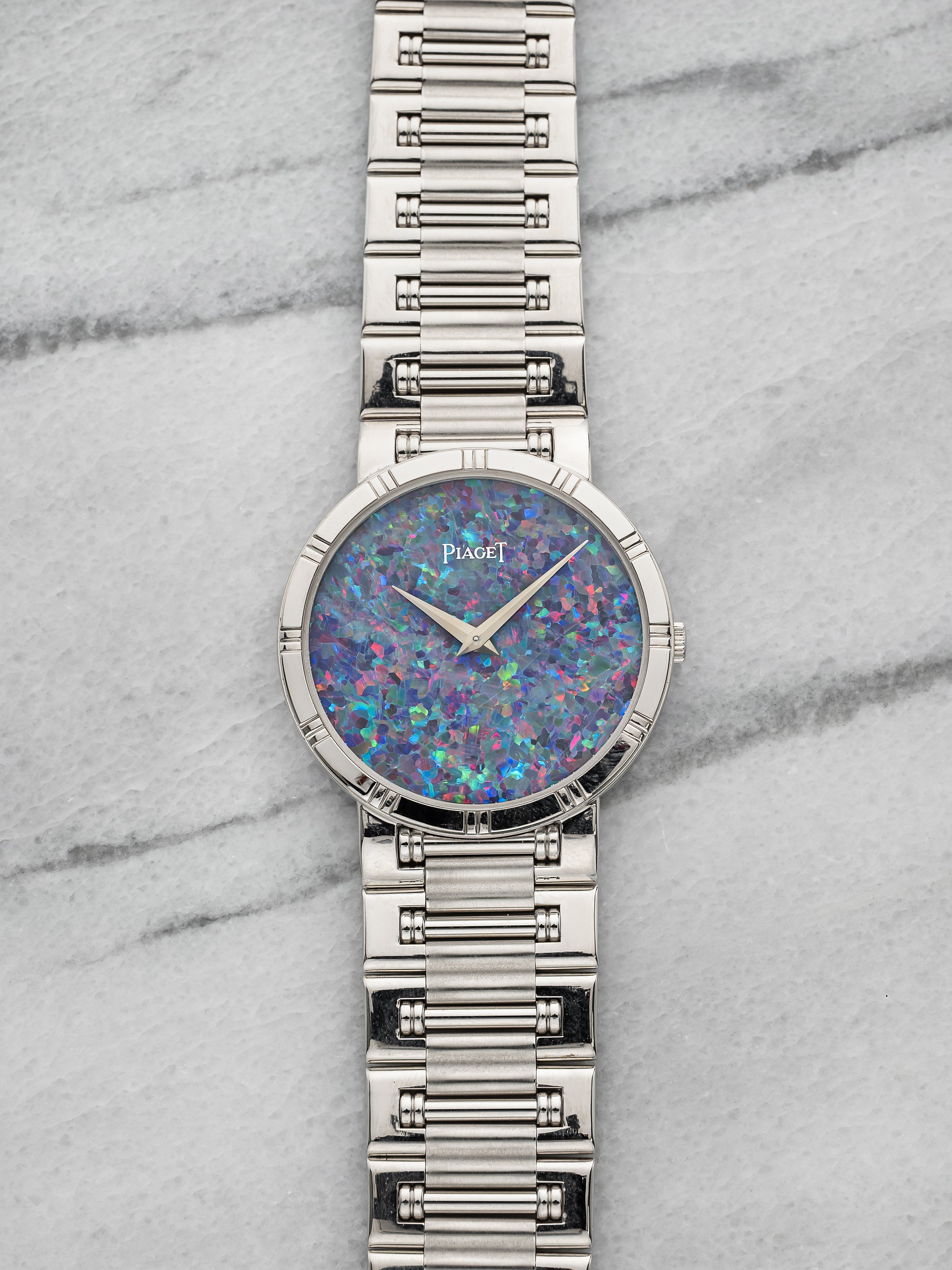 Vintage 1980s Piaget Dancer 84023 K18 18K White Gold Opal Dial Quartz 31mm