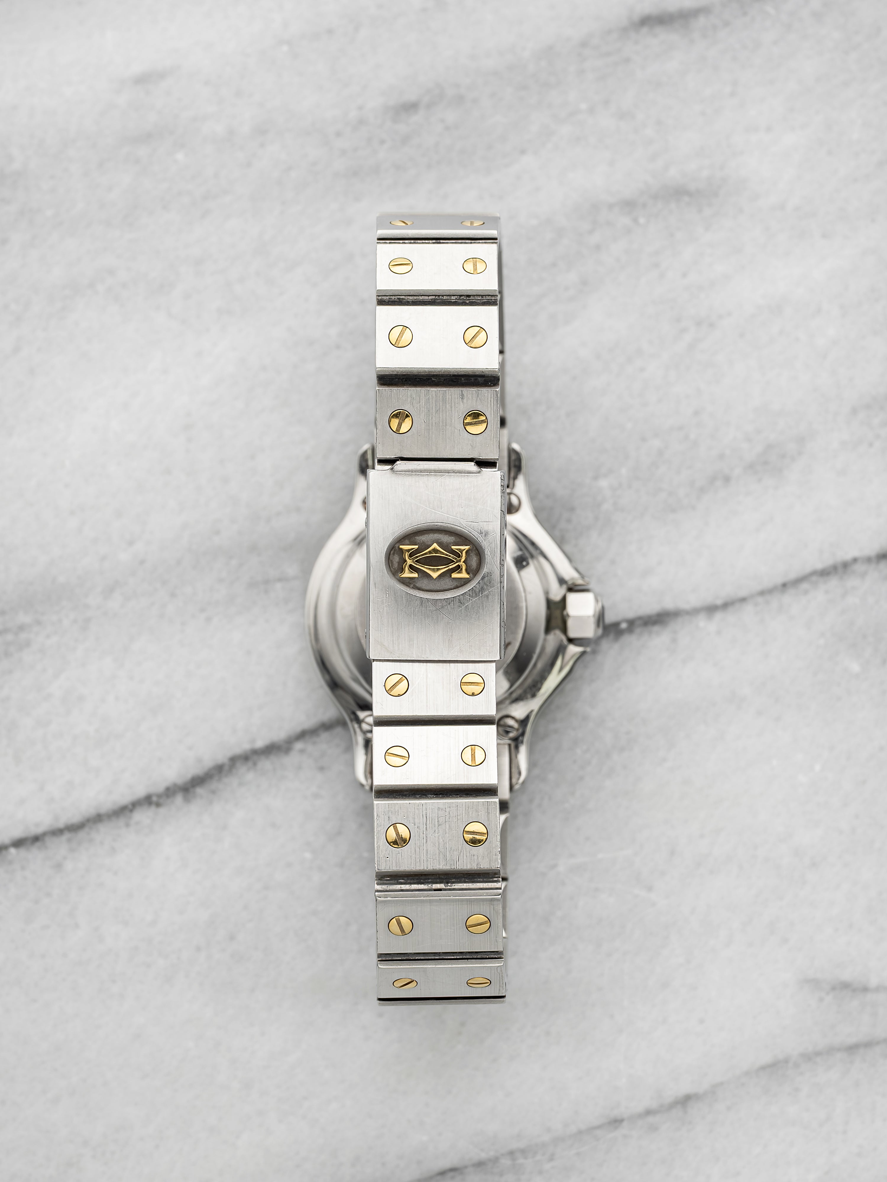 Vintage 1980s Cartier Santos Octagon 0907 Two Tone White Roman Dial Auto 25mm