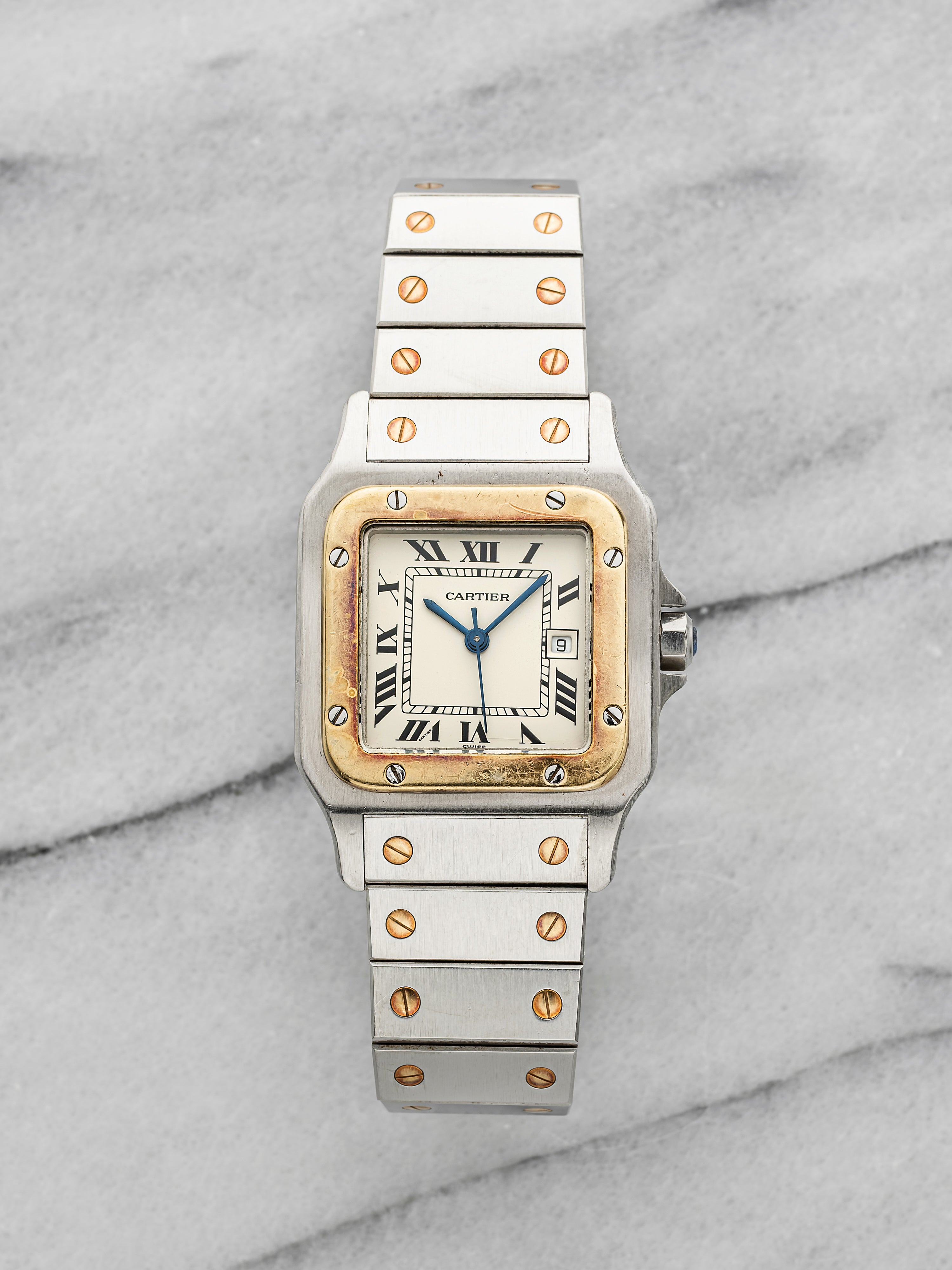 Vintage 1980s Cartier Santos 2961 Two-Tone White Roman Dial Auto 29mm