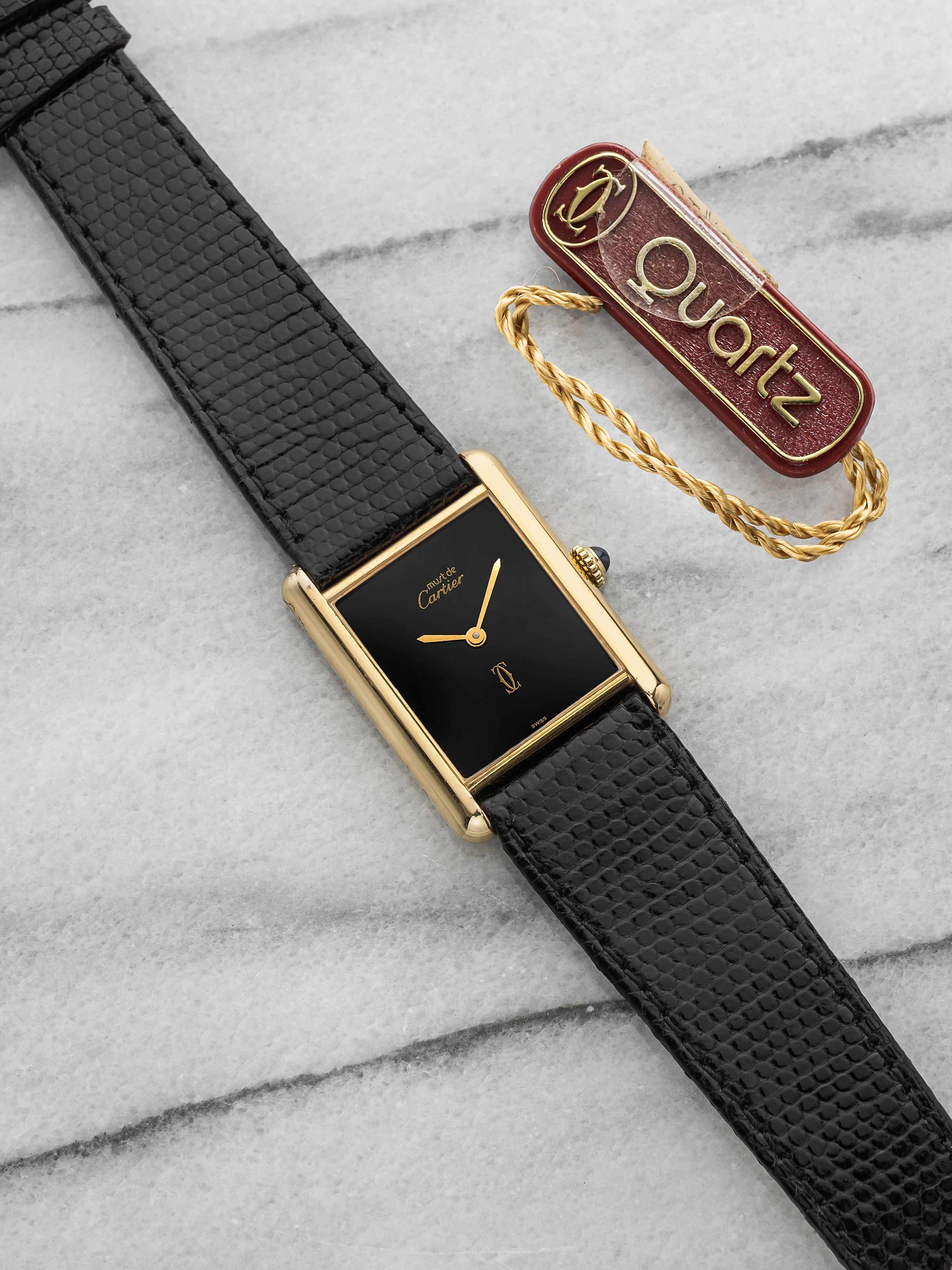 Vintage 1970s Cartier Must Tank Gold Vermeil Black Spider Dial Manual 23mm