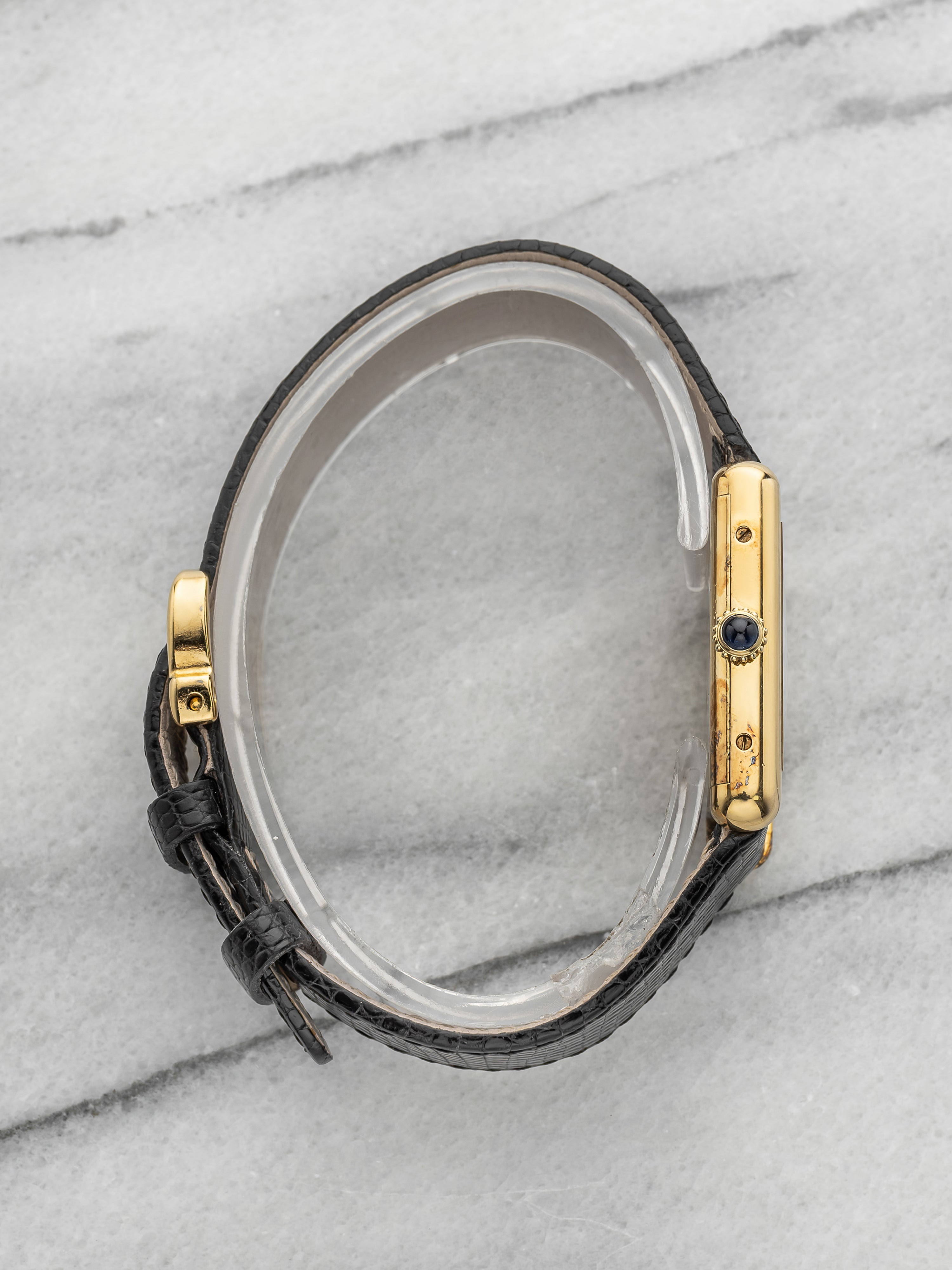 Vintage 1970s Cartier Must Tank Gold Vermeil Black Spider Dial Manual 23mm